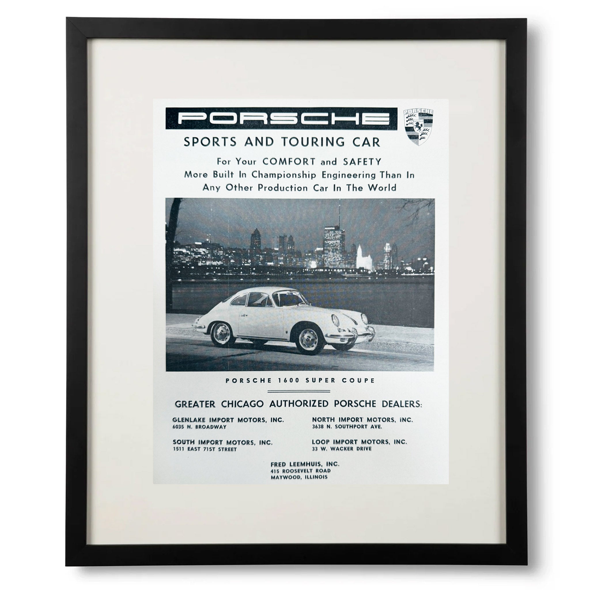 Framed Original Porsche 356 1600 Super Coupe Ad
