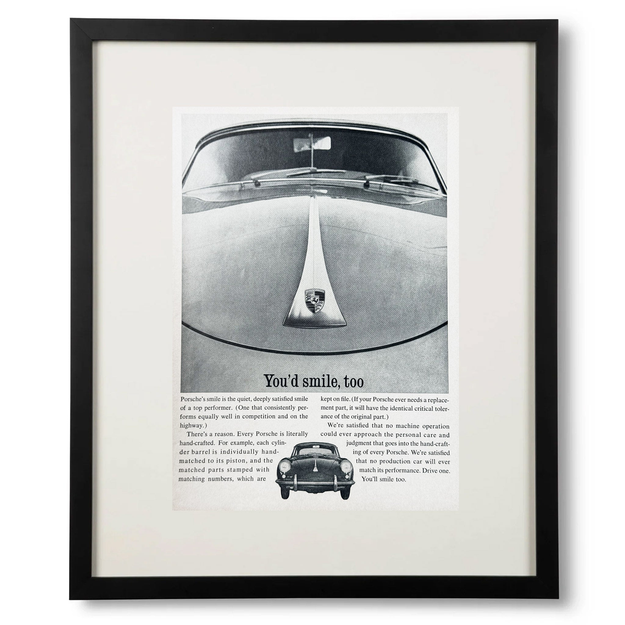 Framed Vintage Porsche 356 "You'd Smile Too" Advertisement