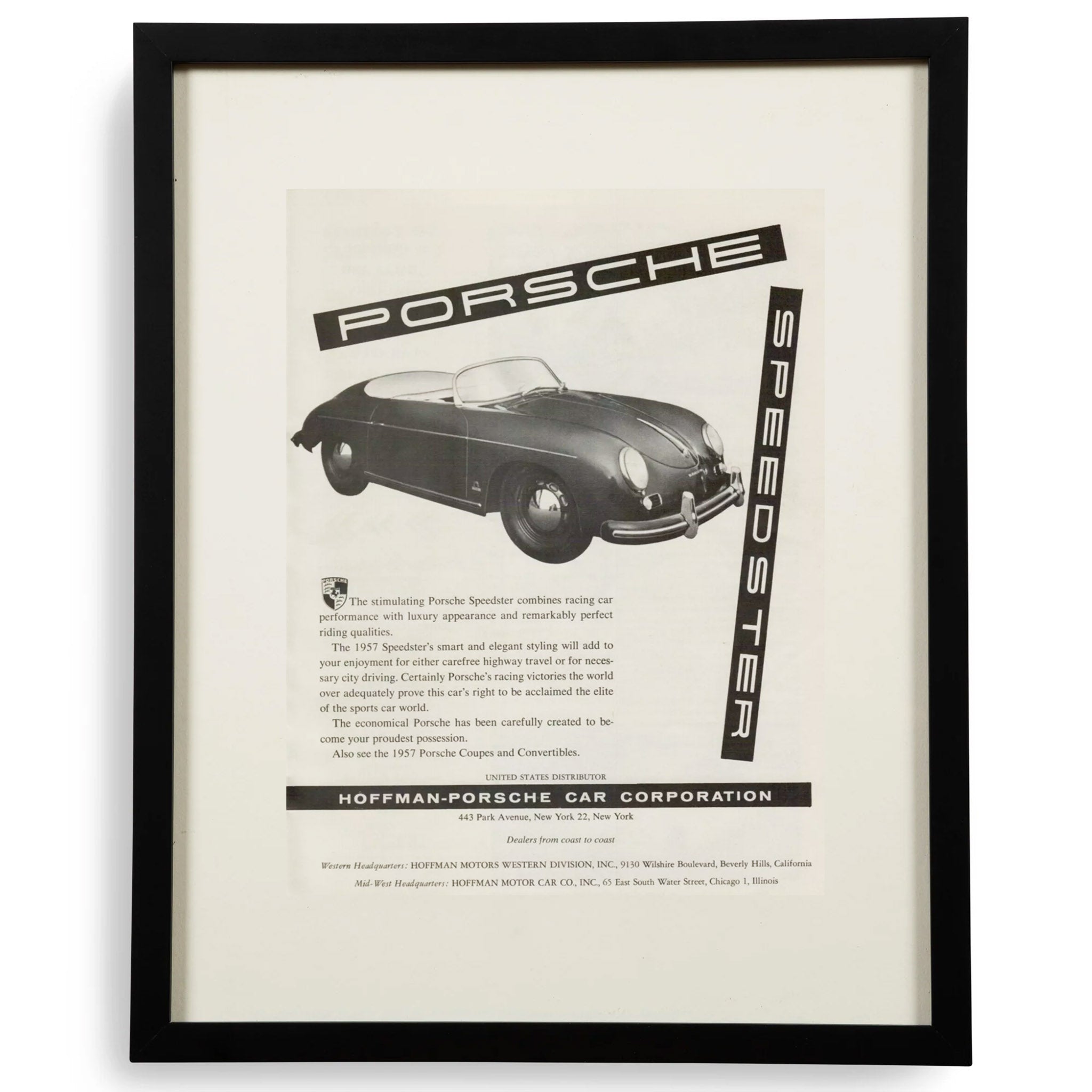 Framed 1957 Porsche Speedster Advertisement