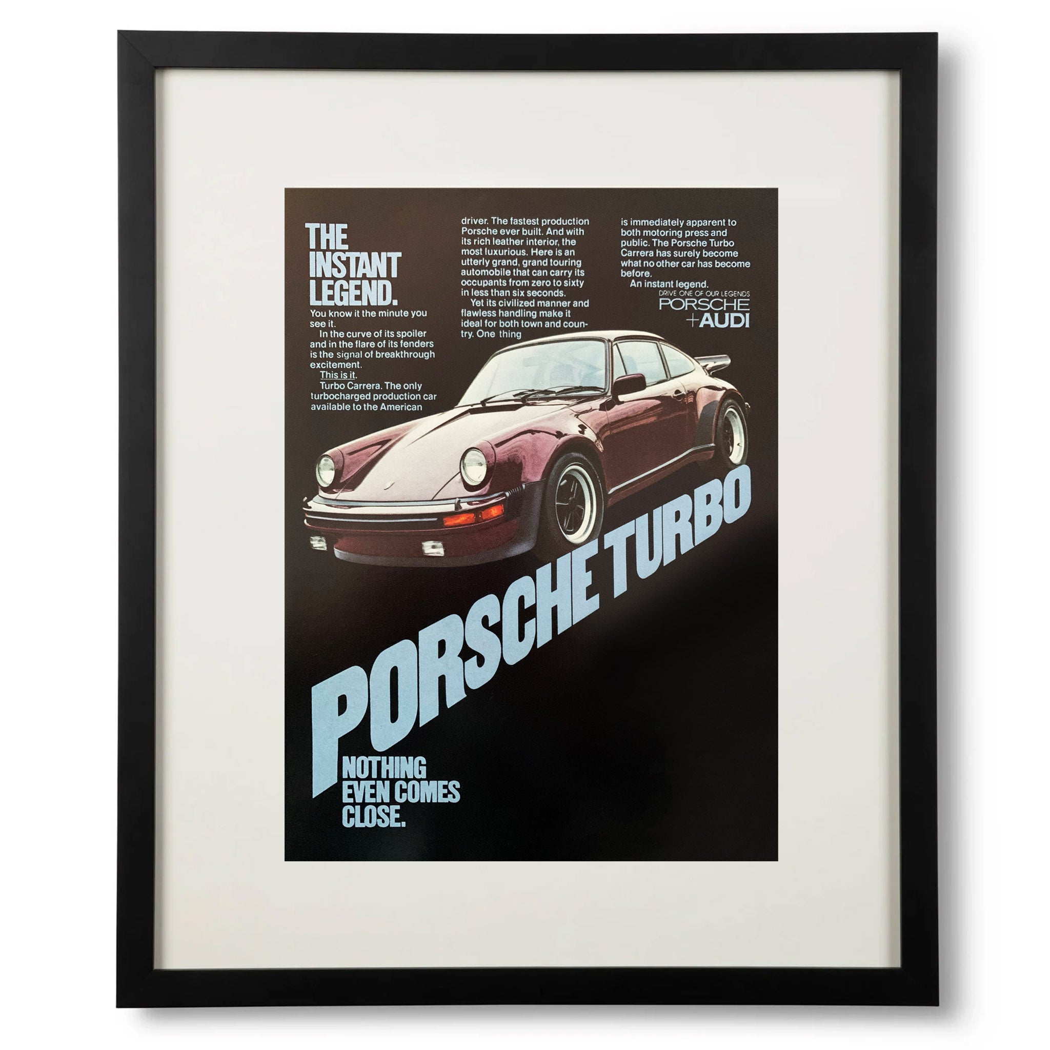 Framed Porsche Turbo Carrera Instant Legend Advertisement