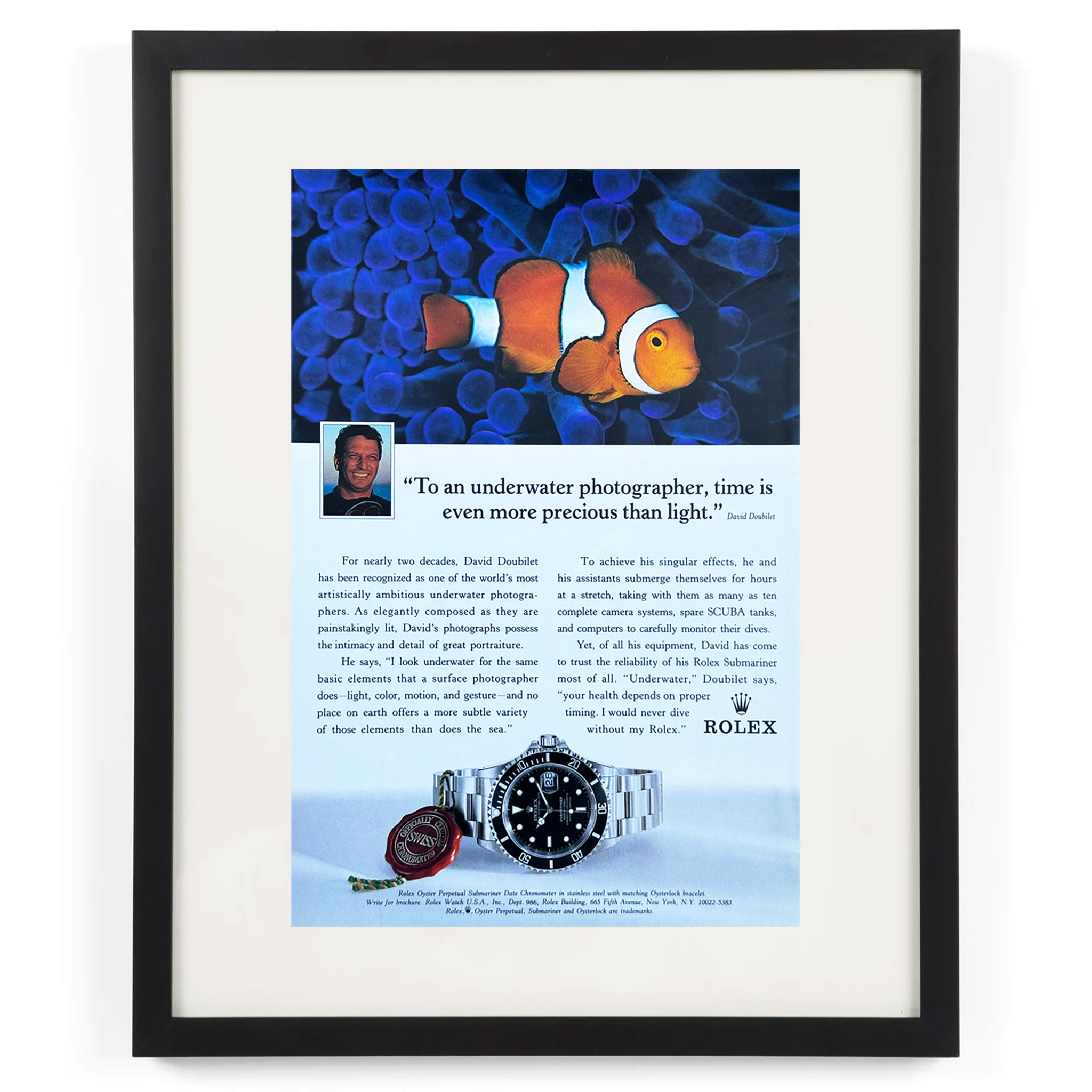 Framed Rolex Submariner Time More Precious than Light Advertisement