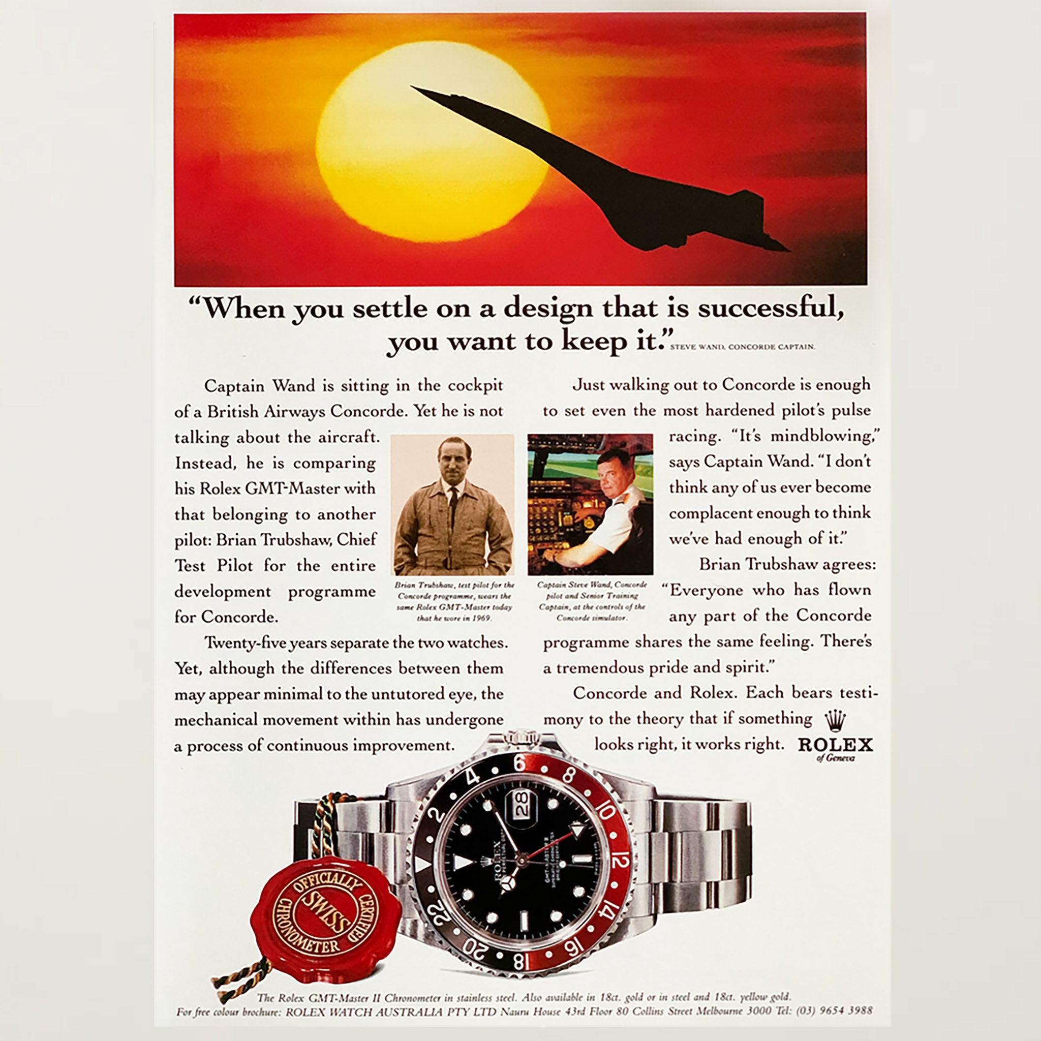 Framed Vintage Rolex GMT-Master II Concorde Jet Ad