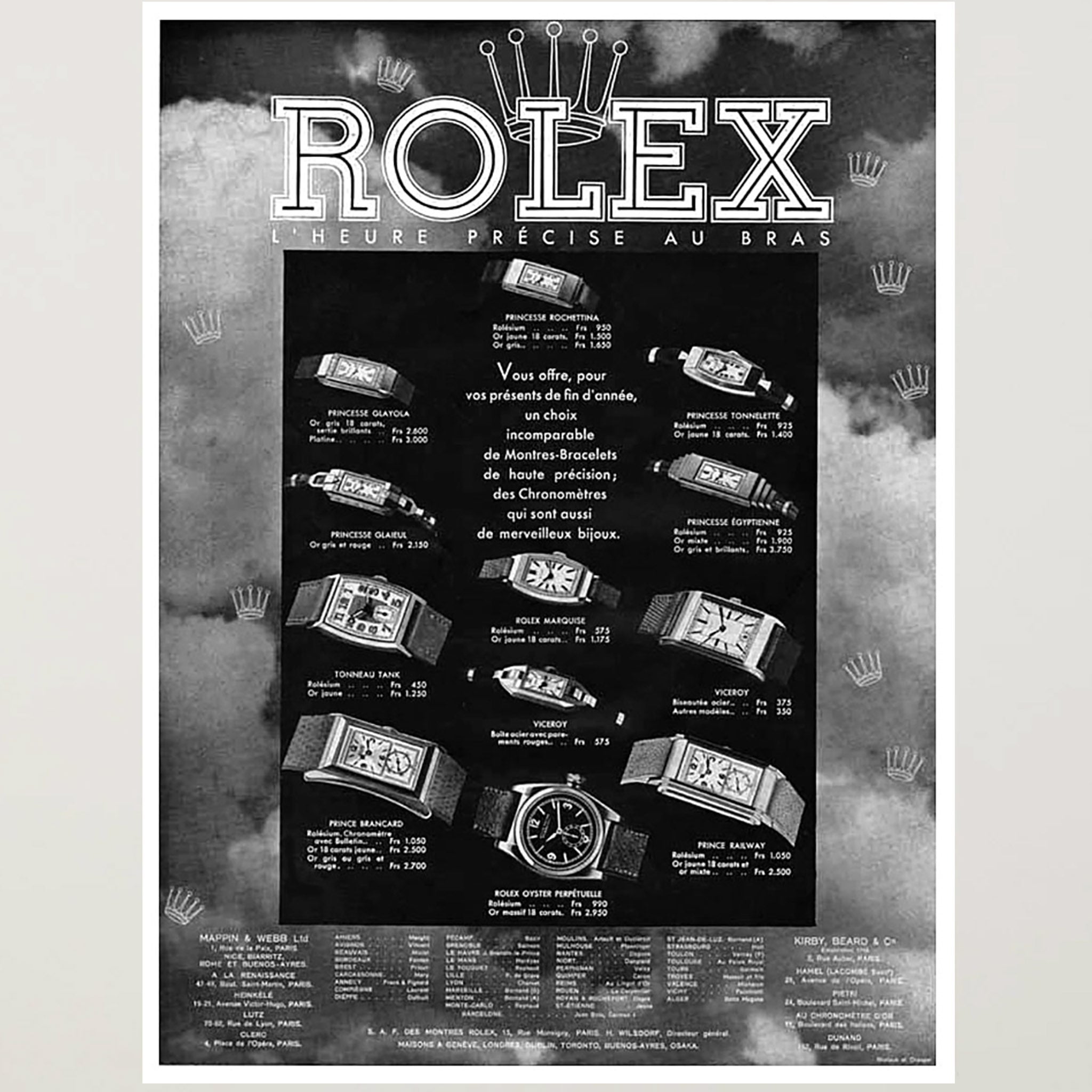 Framed Rolex 1934 Precise Time On The Arm Advertisement