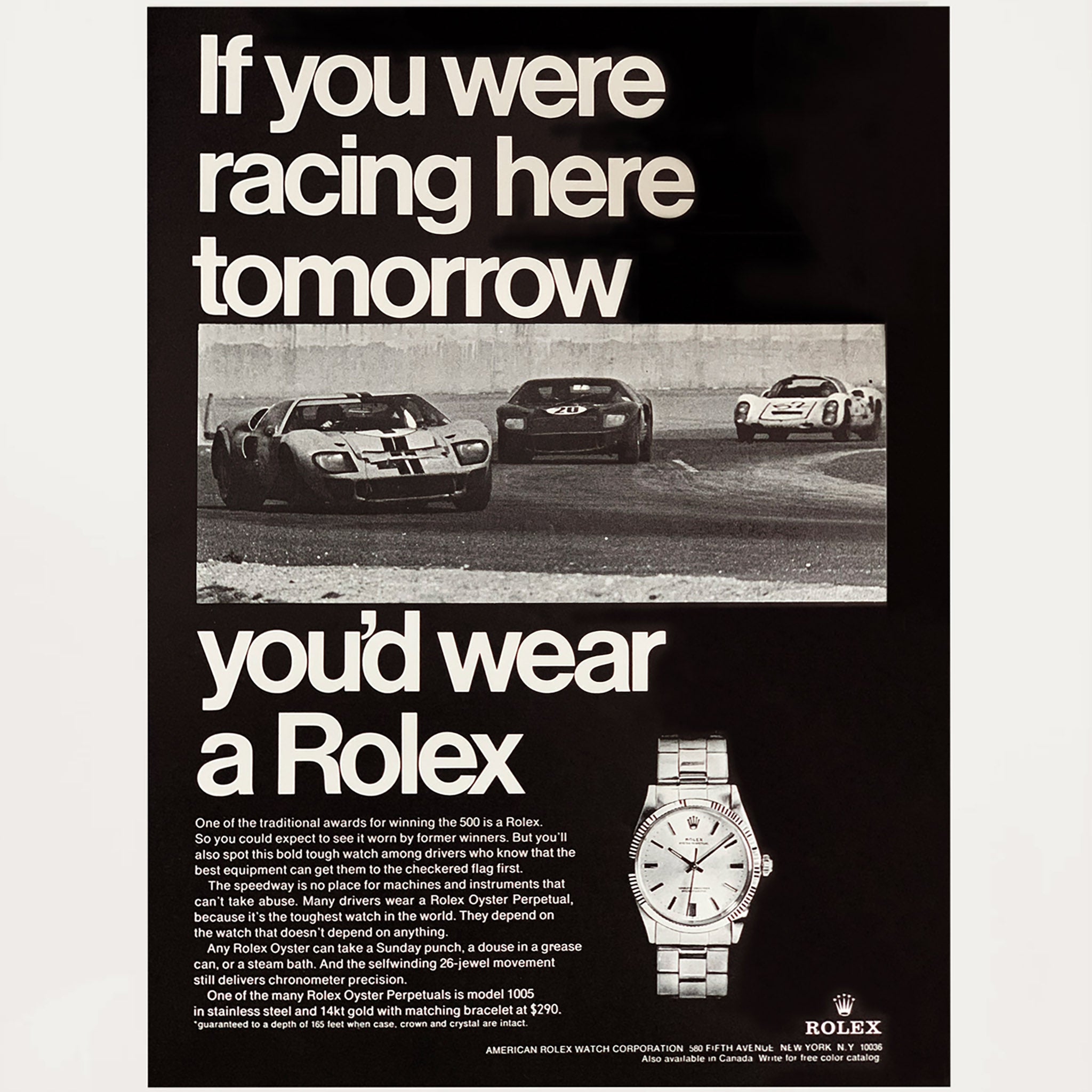 Framed Vintage Rolex Oyster Perpetual Racing Ad