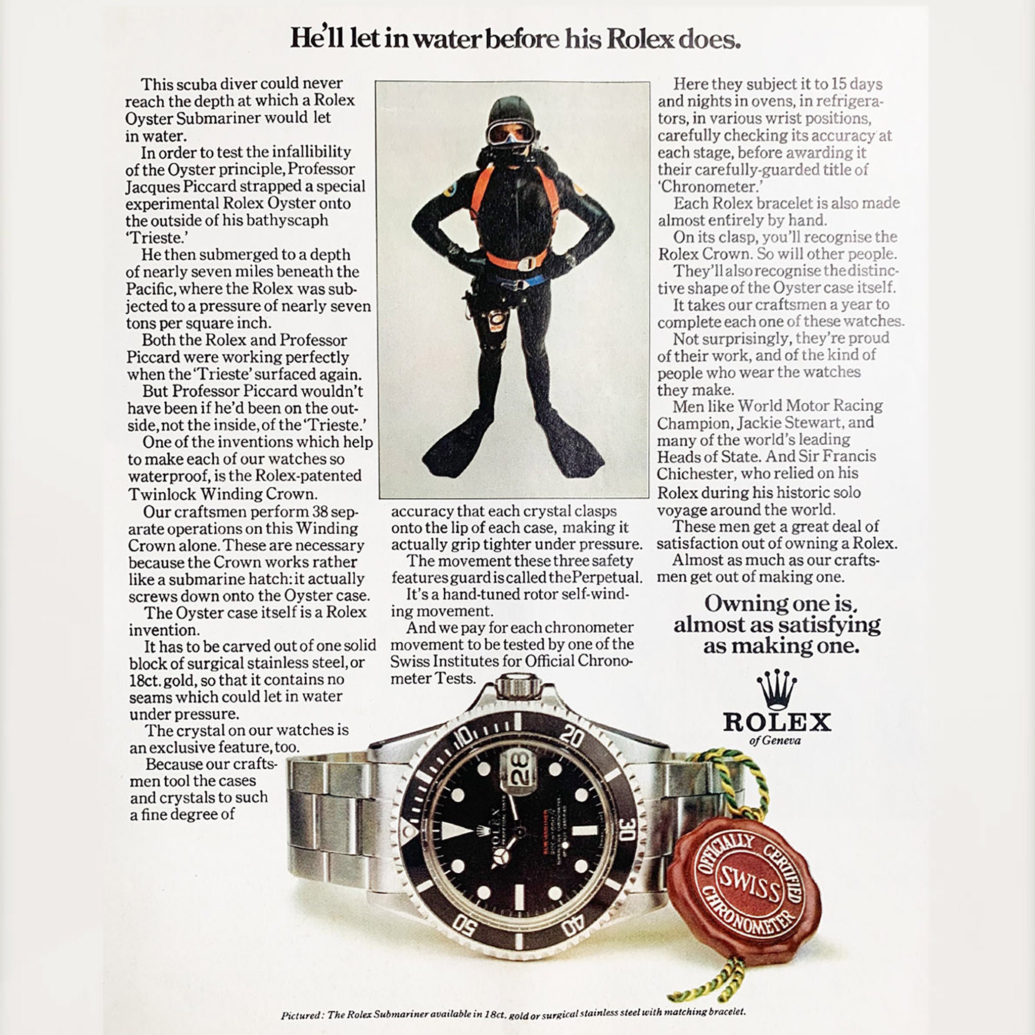 Framed Rolex Submariner Frogman Ad