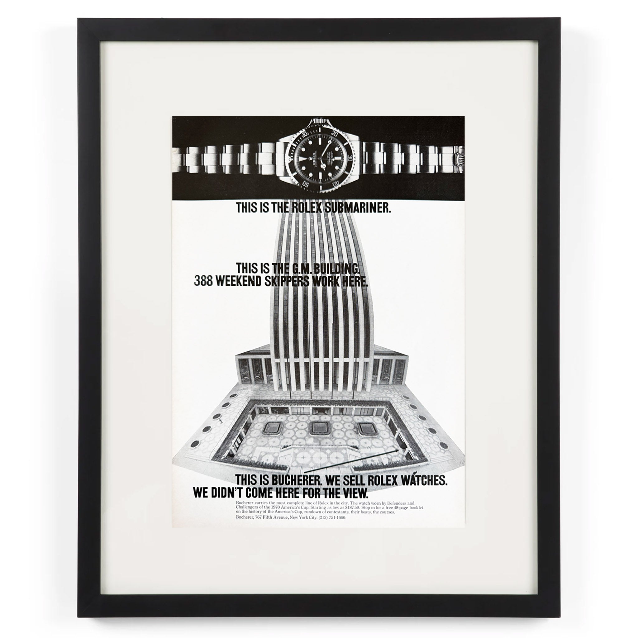 Framed 1970 Rolex Submariner – GM Building "Weekend Skippers" Ad