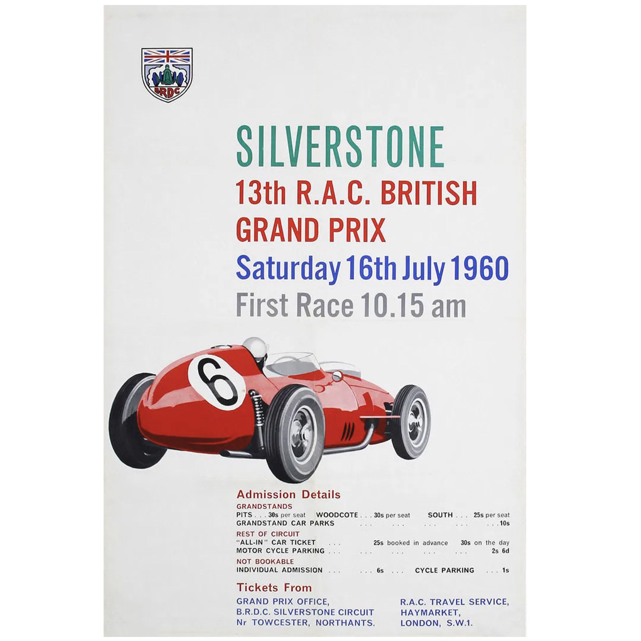 Original 1960 Silverstone British Grand Prix Ferrari Racing Poster