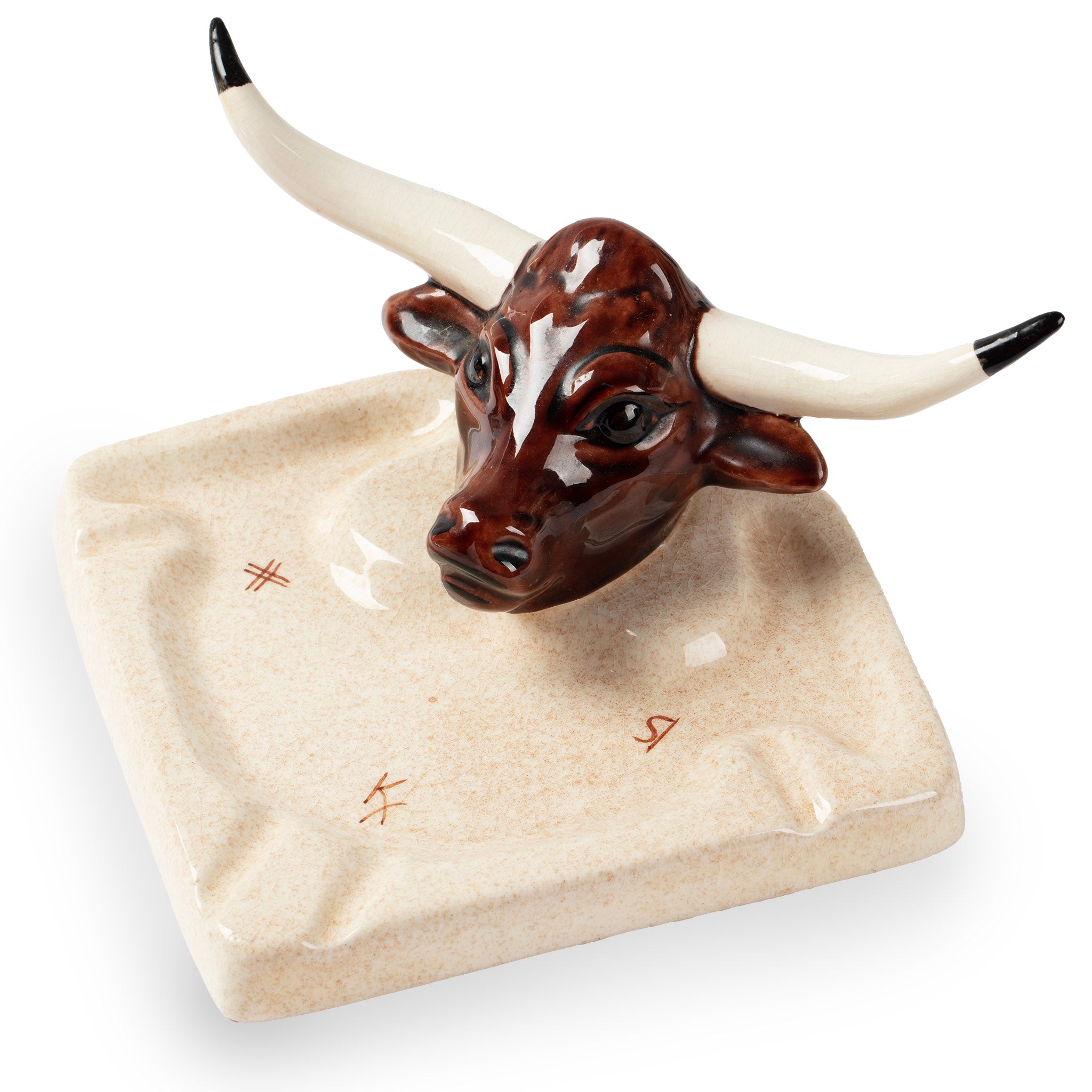 Vintage Glazed Ceramic Texas Longhorn Ashtray