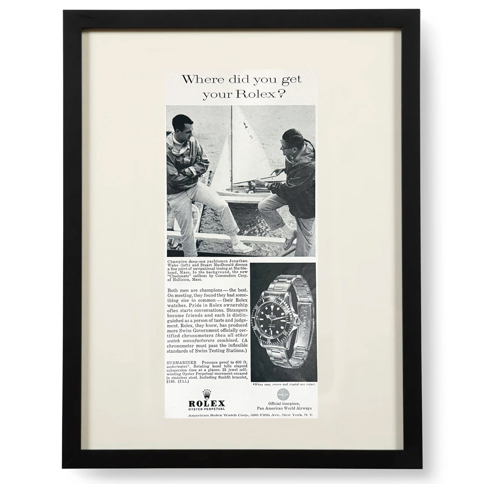 Framed Rolex Submariner “Where Did You Get Your Rolex?” Vintage Advertisement