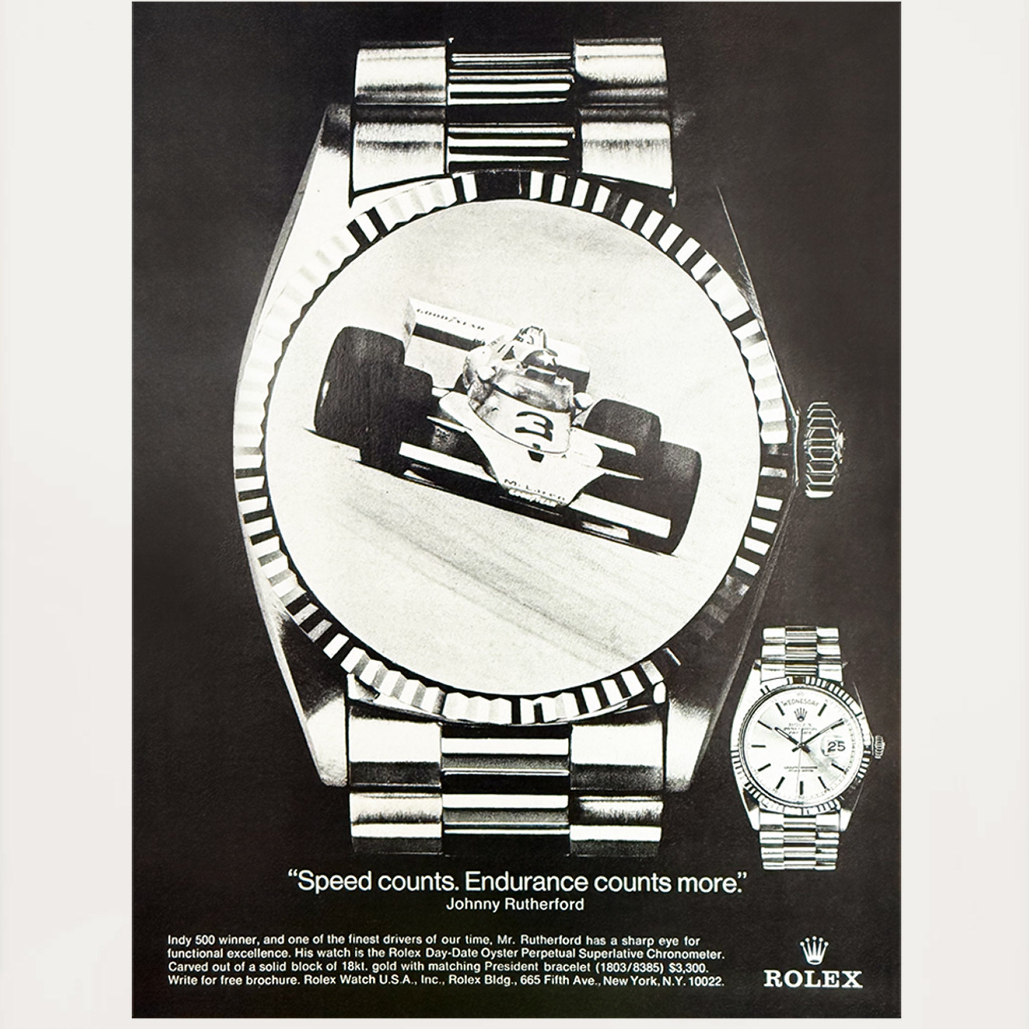 Framed Vintage Rolex Oyster Perpetual Racing Advertisement