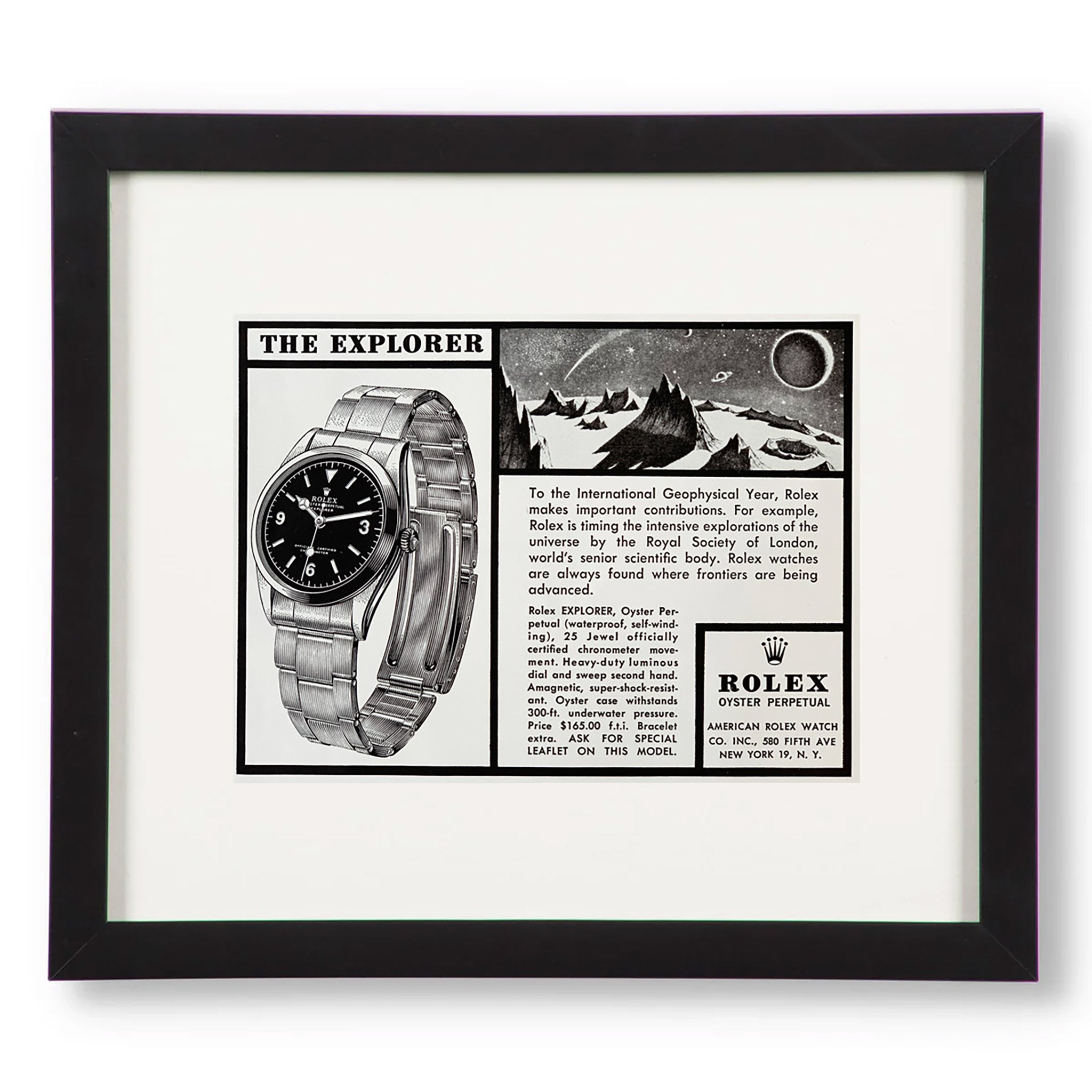 Framed Rolex Explorer Outer Space Advertisement