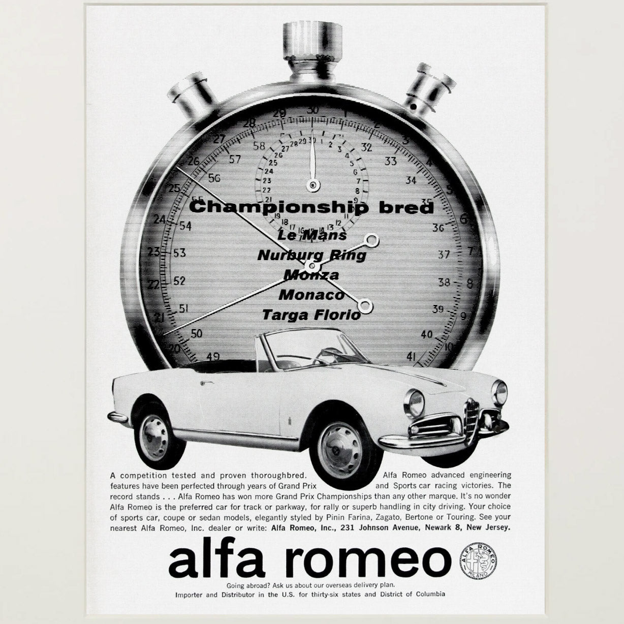 Framed Afla Romeo 1962 Championship Bred Advertisment
