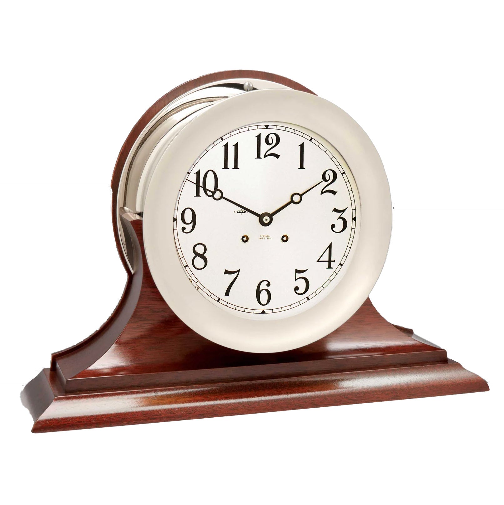 Chelsea Clock 8 1/2" Ship's Bell Clock in Nickel on Traditional Base