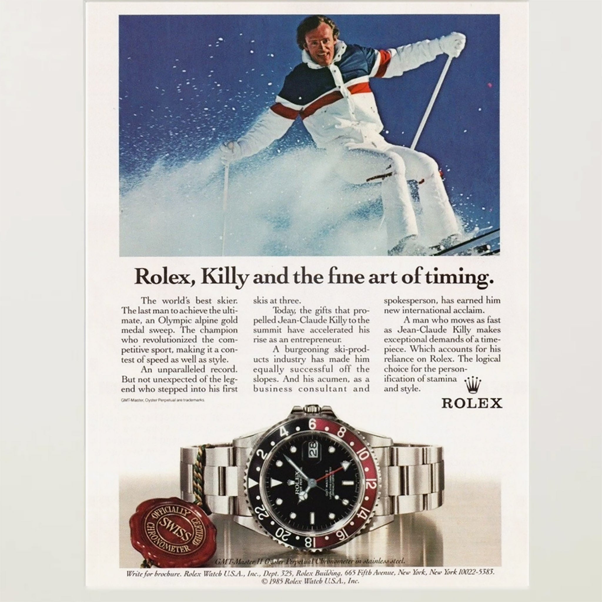Framed Vintage Rolex GMT Ad – Killy and the Fine Art of Timing