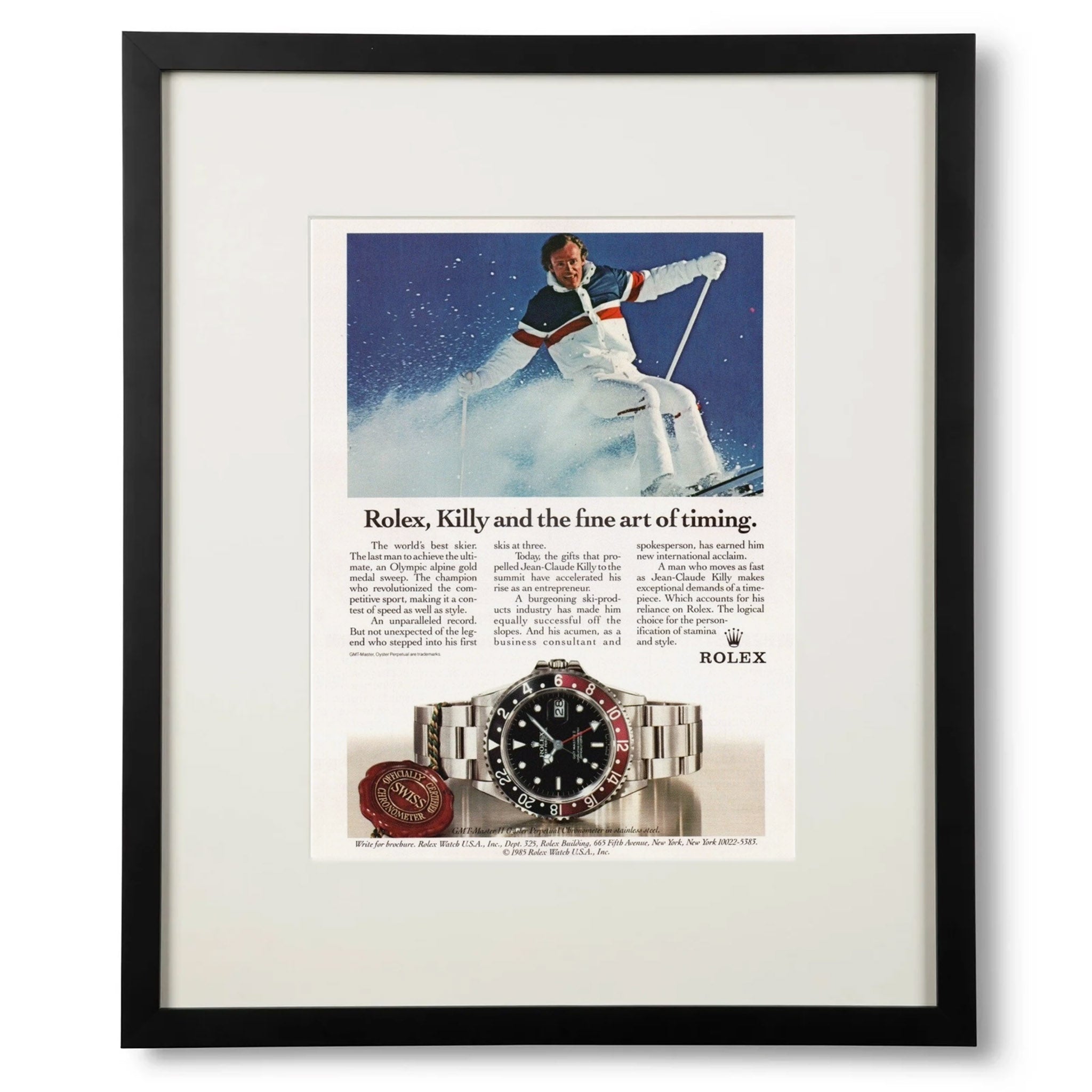 Framed Vintage Rolex GMT Ad – Killy and the Fine Art of Timing