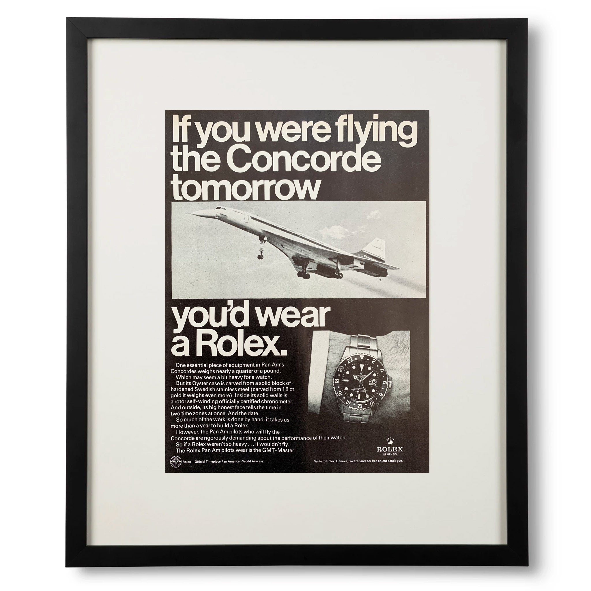 Framed Vintage Rolex GMT Concorde Jet Ad