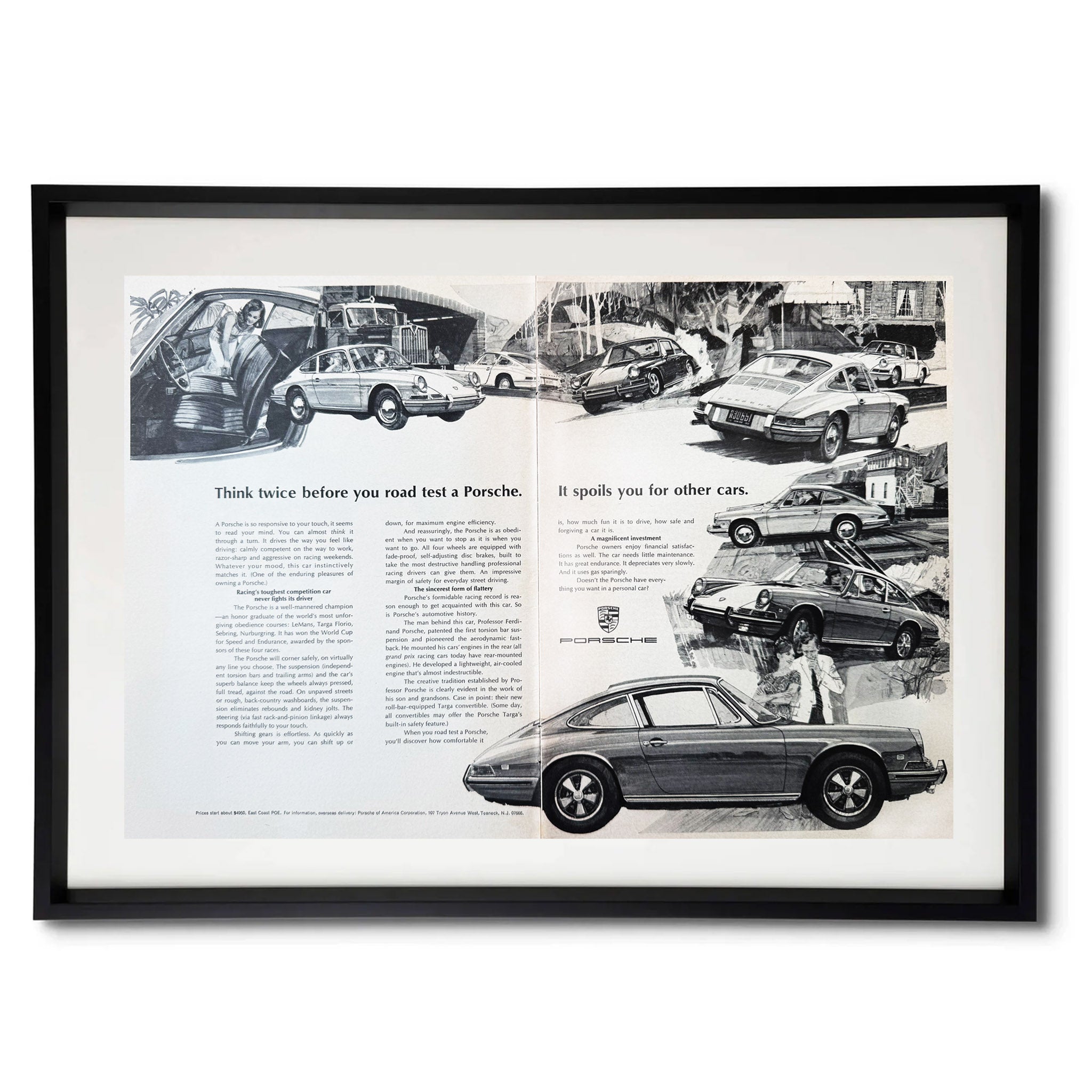 Framed 1968 Porsche 912 “Spoils you for Other Cars” Two-Page Advertisement