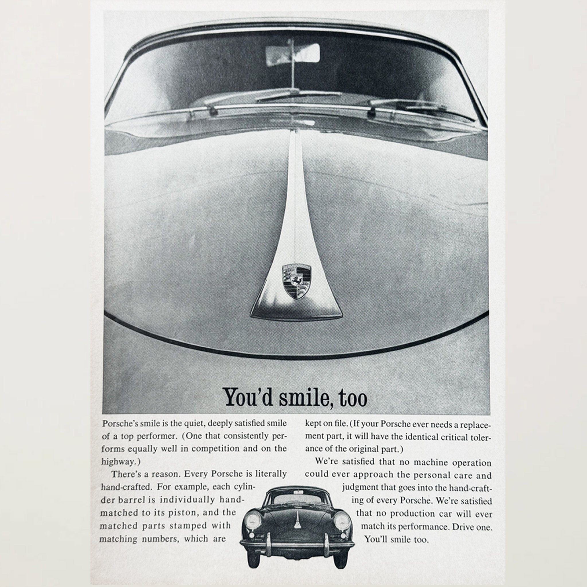 Framed Vintage Porsche 356 "You'd Smile Too" Advertisement