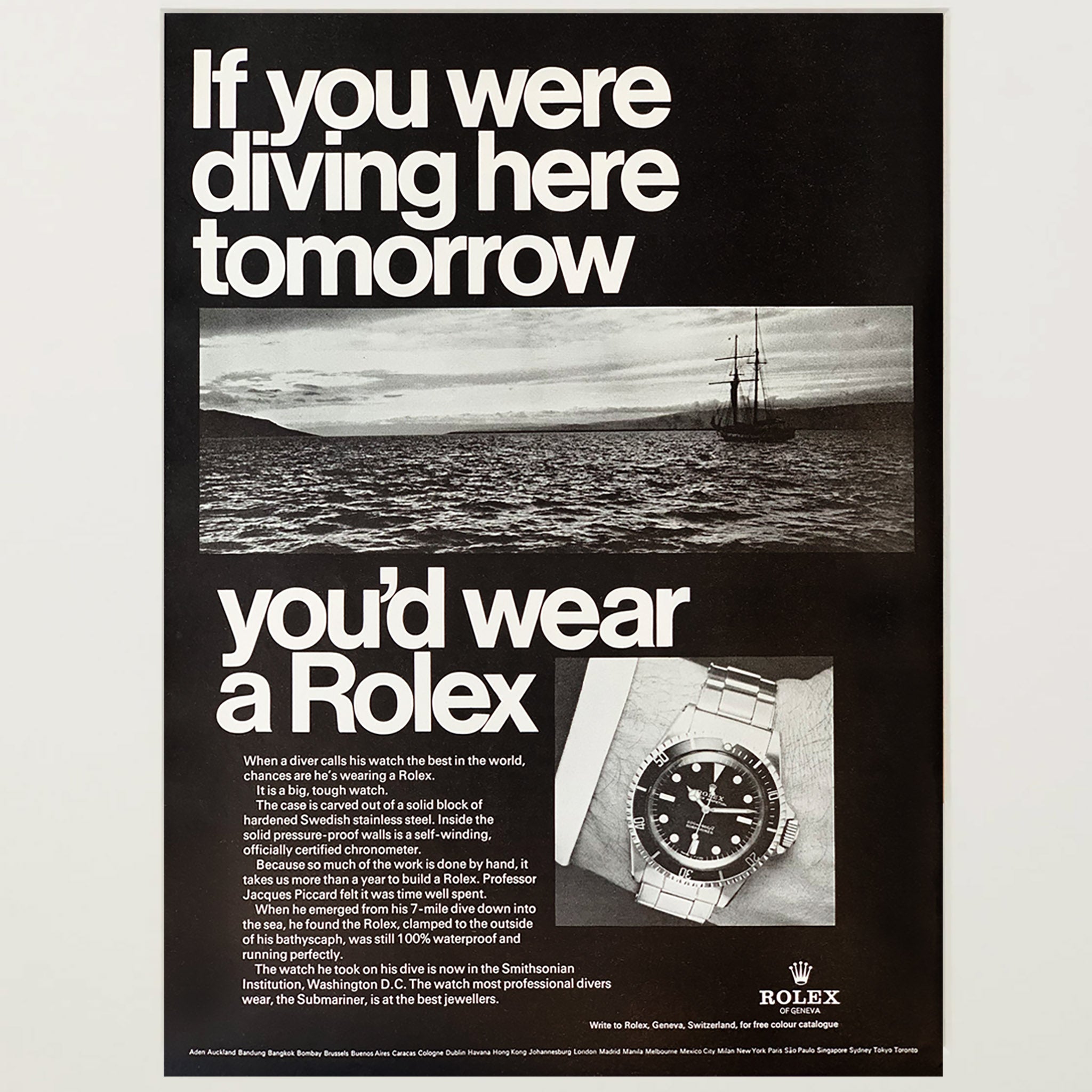 Framed Vintage Rolex Submariner Diving Advertisement