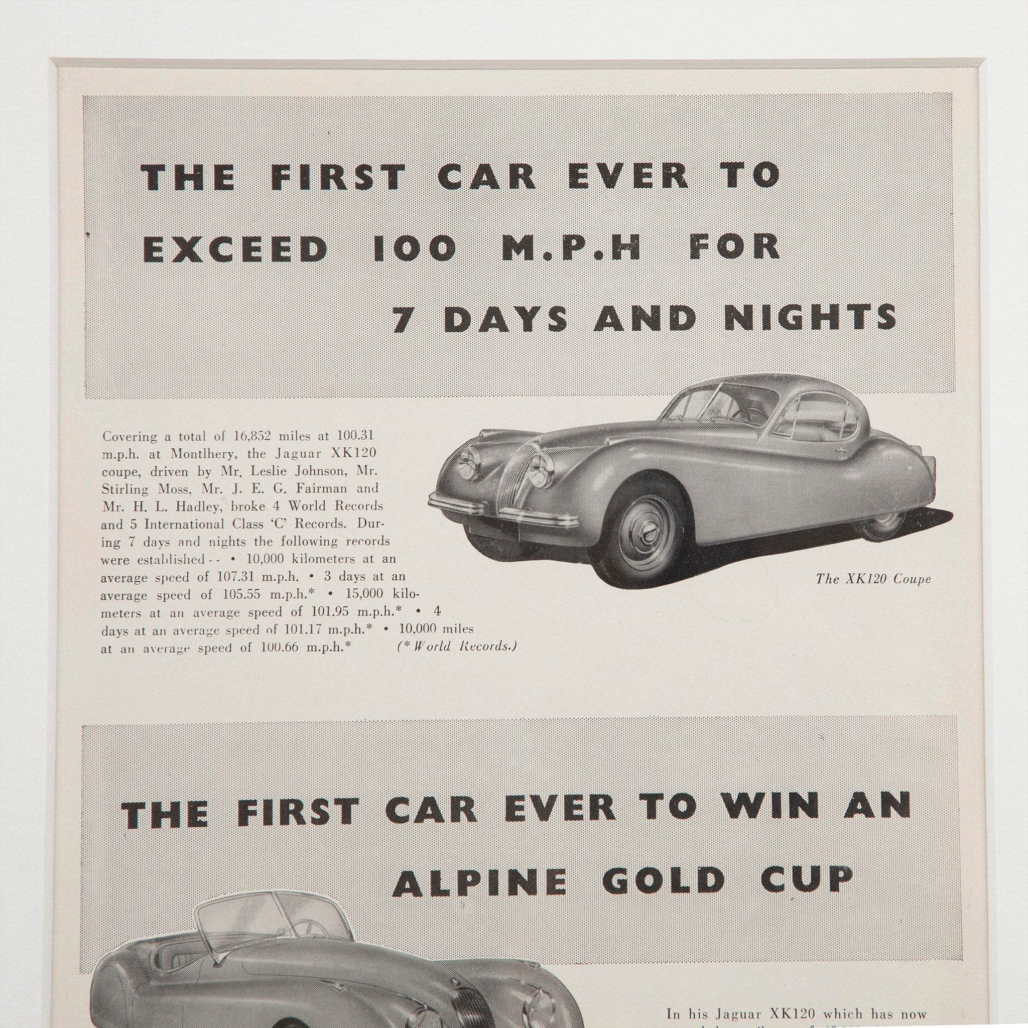 Vintage Jaguar Motors XK-120 Advertisement