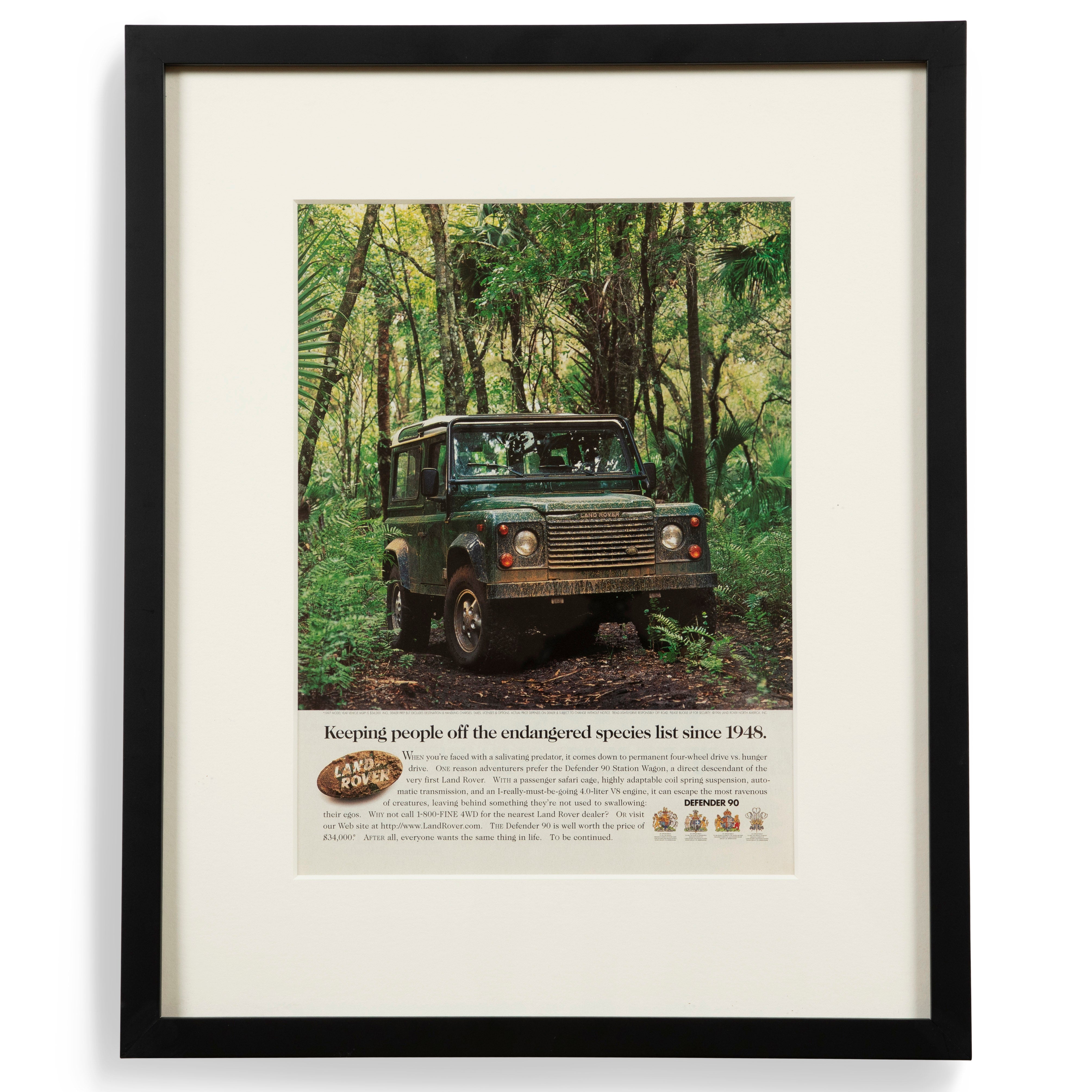 Vintage Land Rover Defender Endangered Species List Advertisement