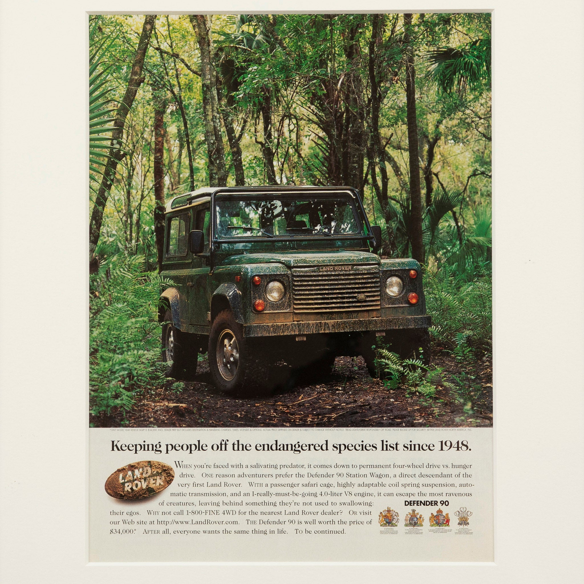 Vintage Land Rover Defender Endangered Species List Advertisement