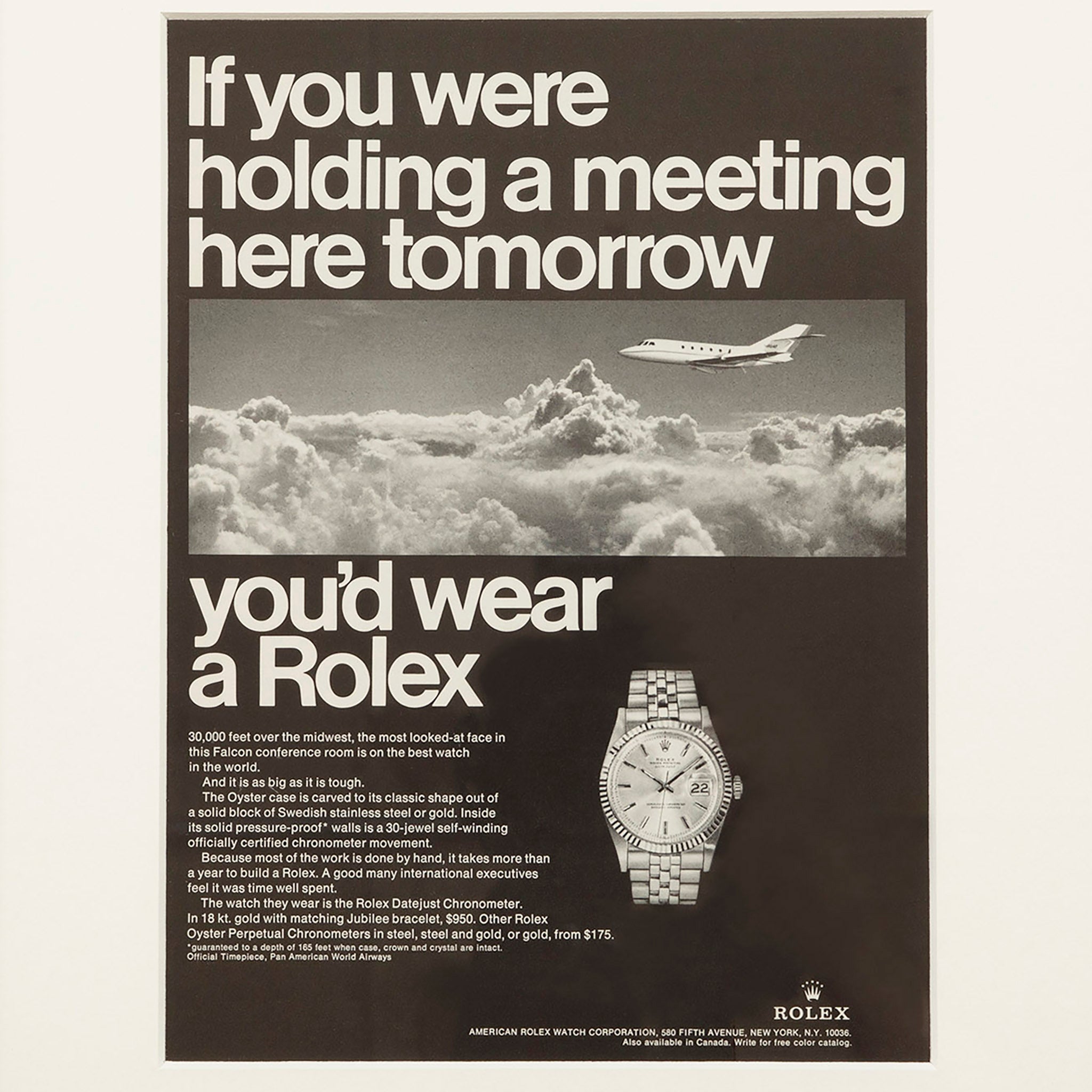 Framed Vintage Rolex Datejust Jet Advertisement