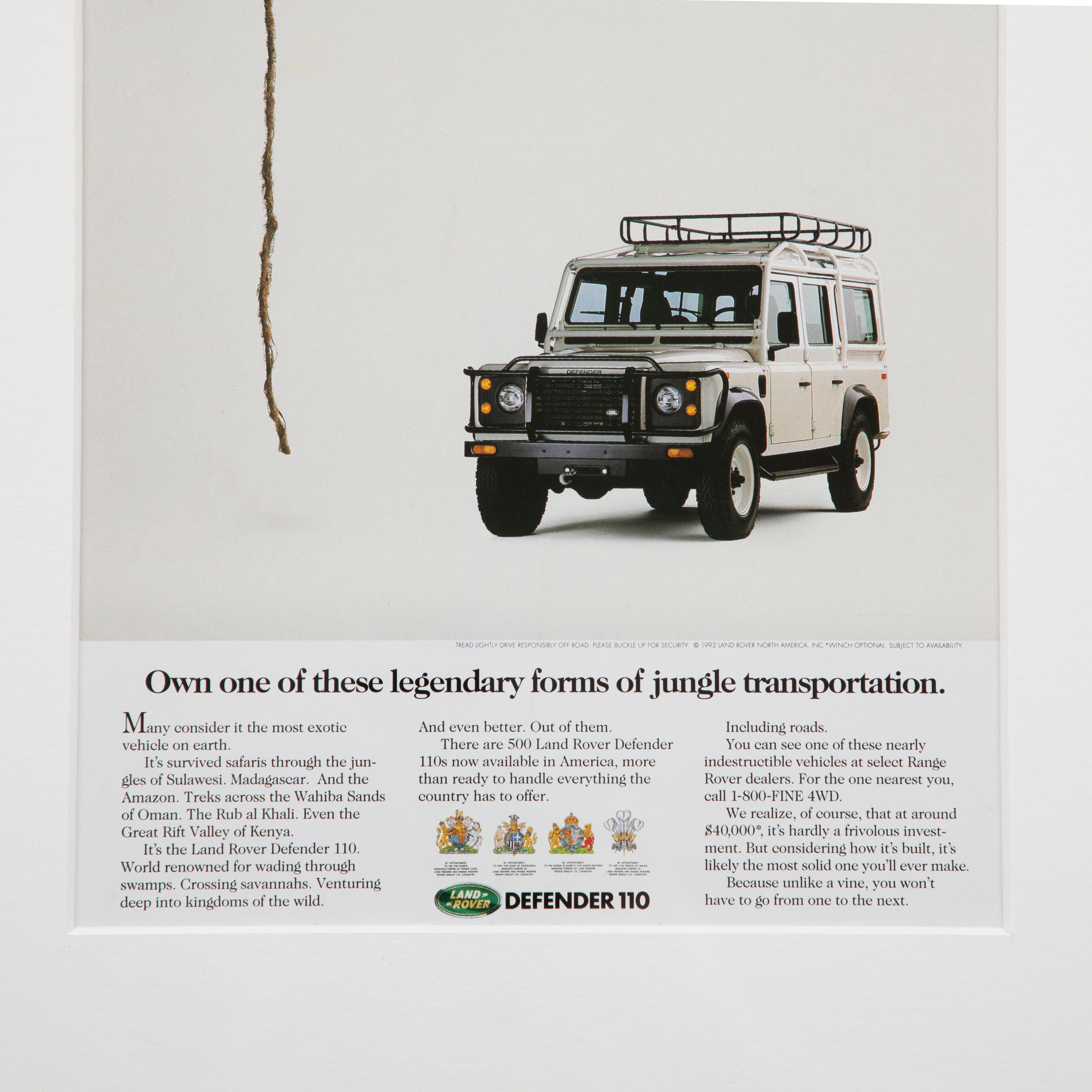 Vintage Land Rover Defender 110 Jungle Transportation Advertisement