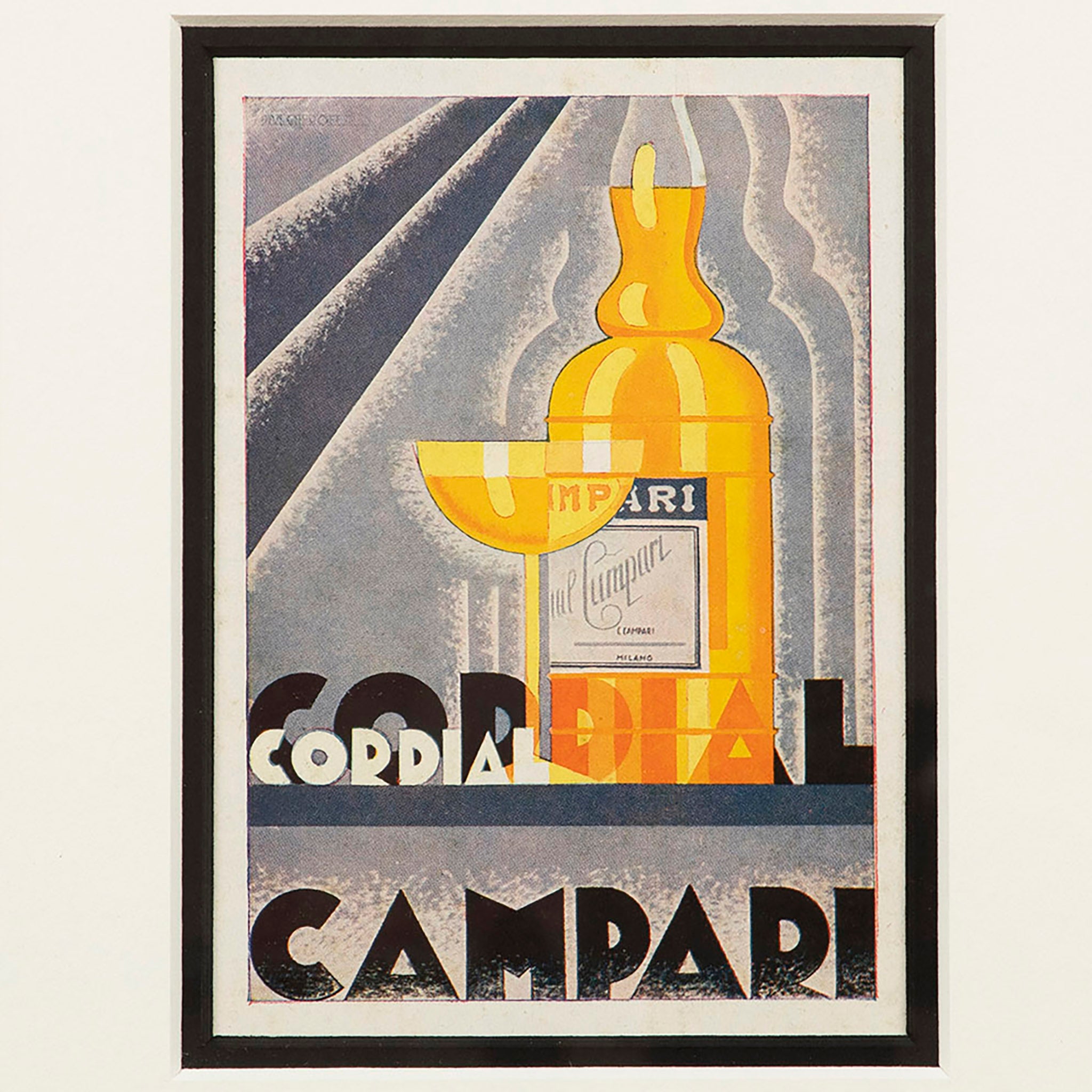 Framed Vintage Cordial Campari Advertisement by Futurist artist Nikolay Diulgheroff