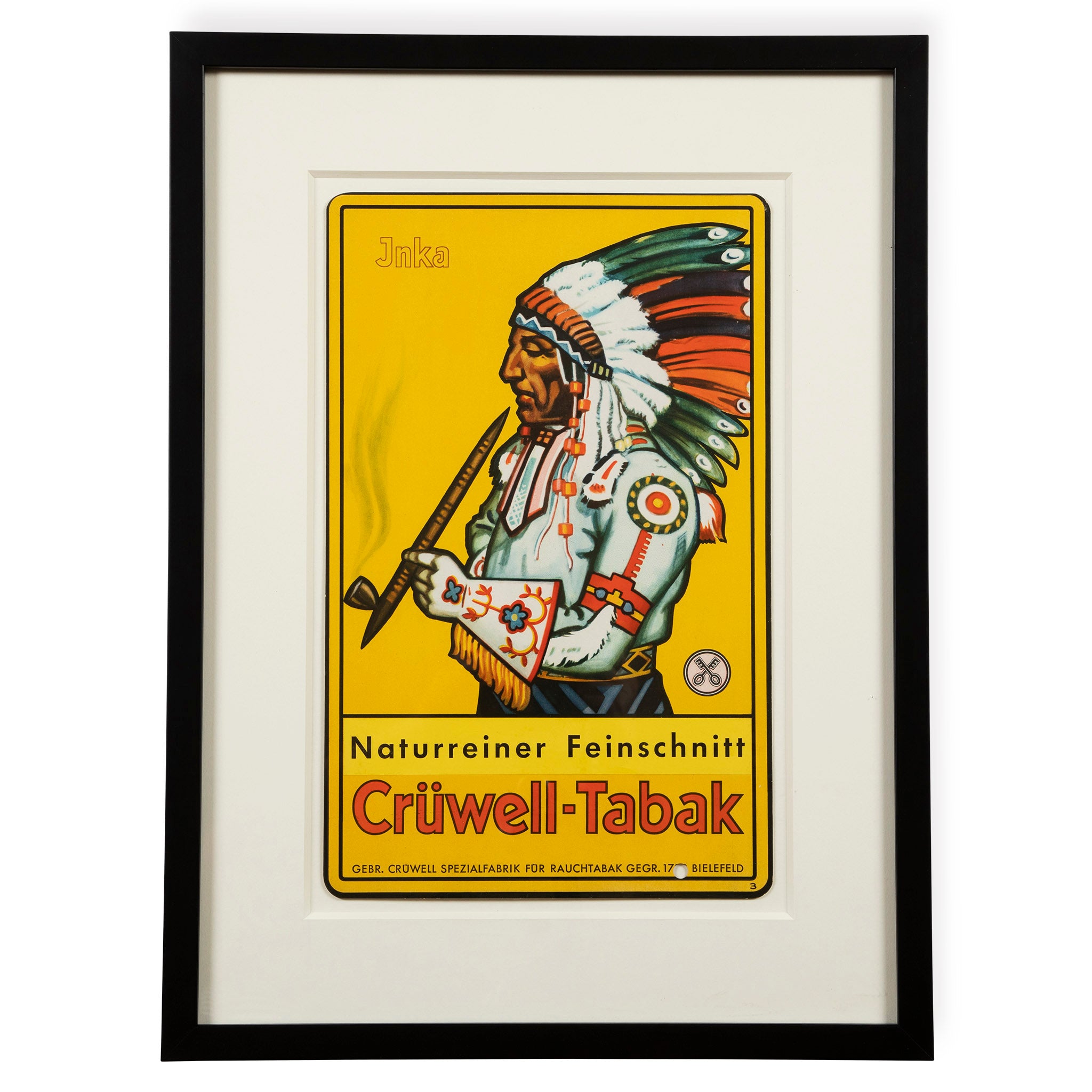 Vintage Crüwell-Tabak Native American Indian Chief Sign