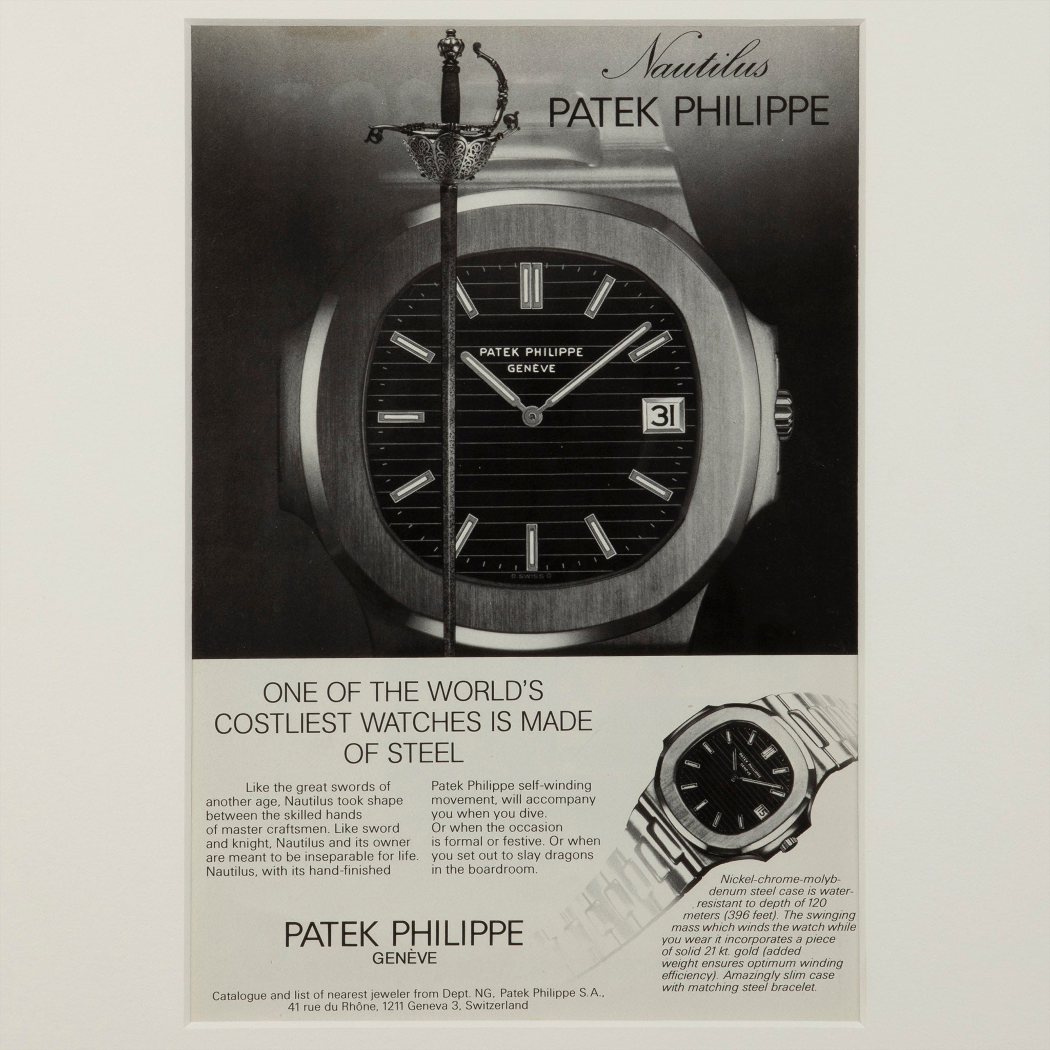 Framed Vintage Patek Philippe Nautilus Ad