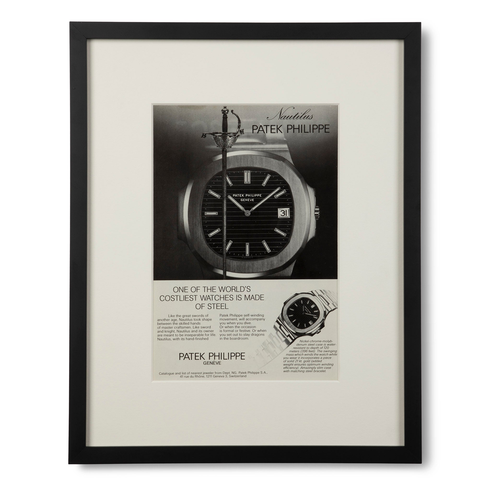 Framed Vintage Patek Philippe Nautilus Ad