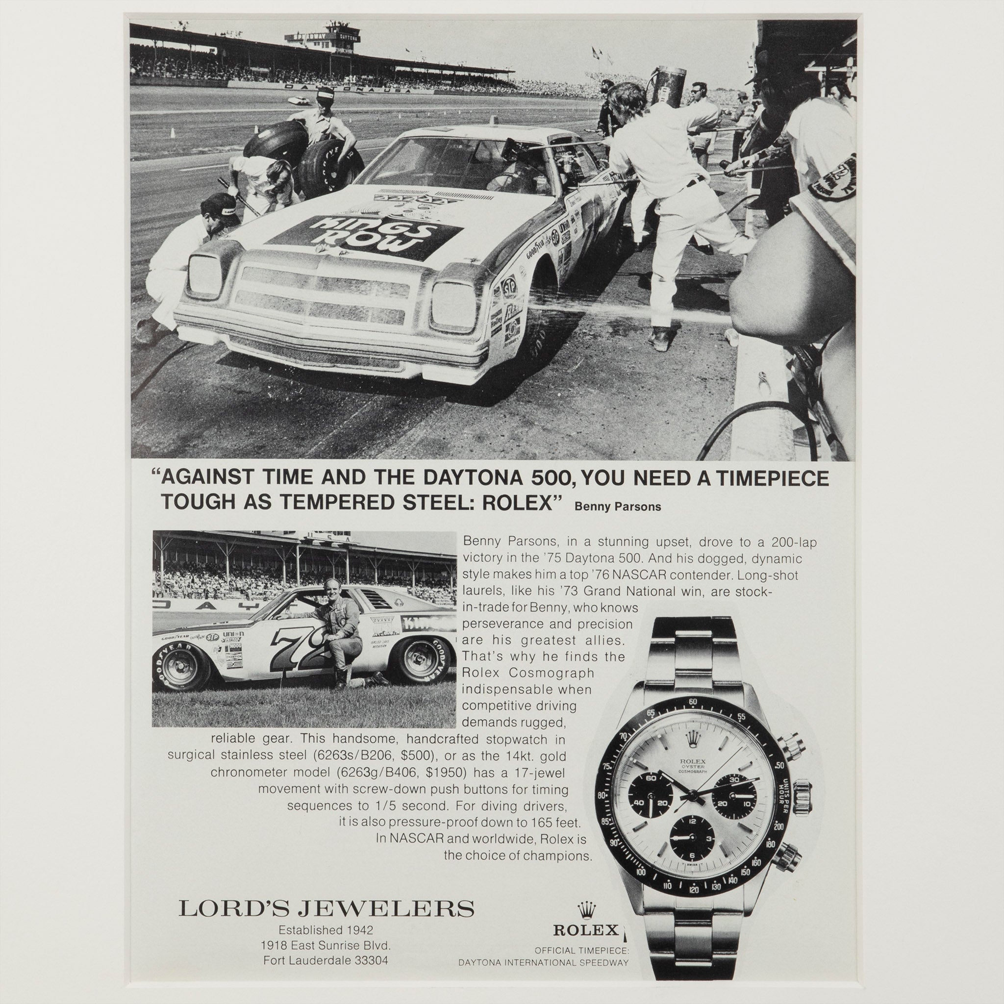 Framed Vintage Rolex Daytona 500 Advertisement