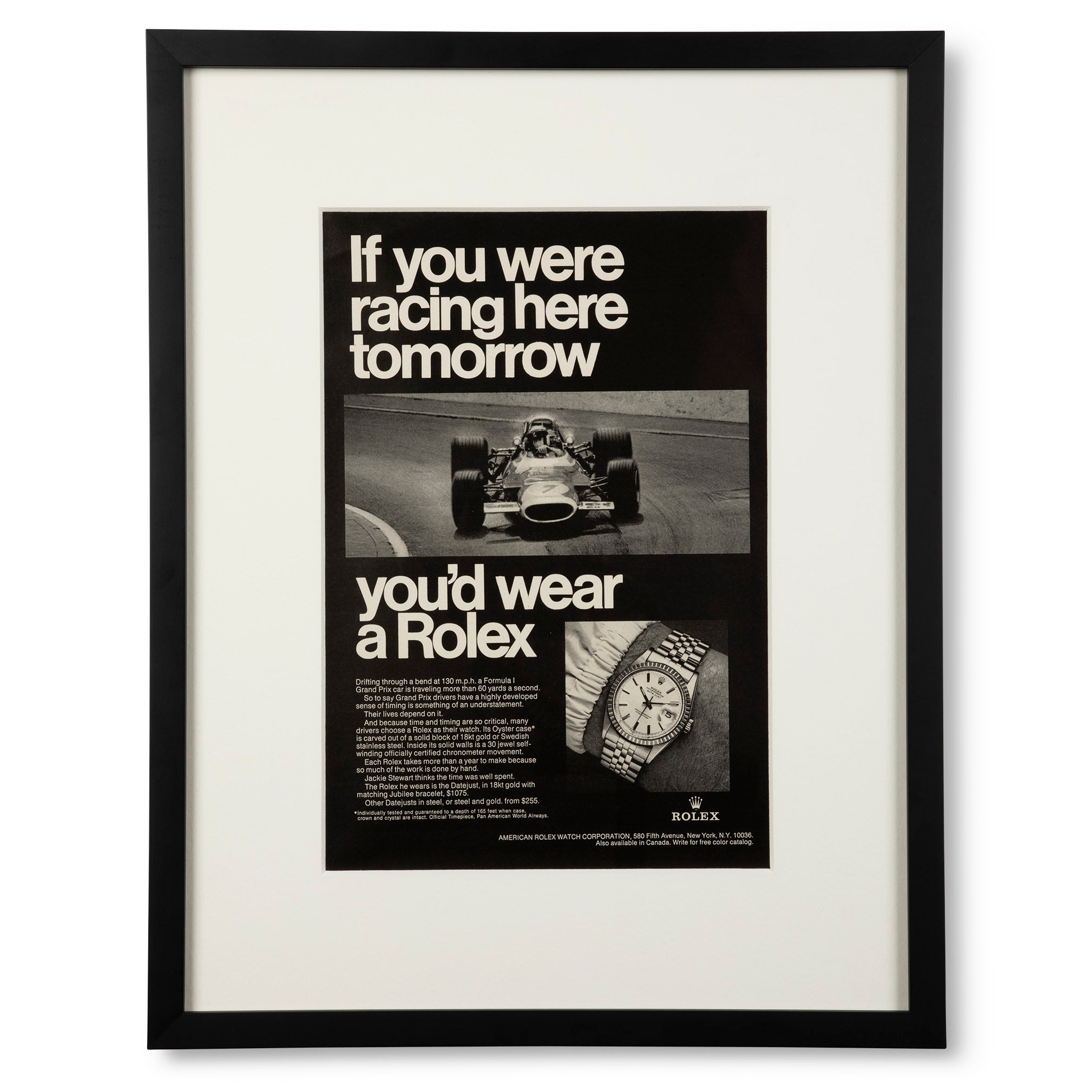 Framed Vintage Rolex Datejust Formula 1 Grand Prix Ad