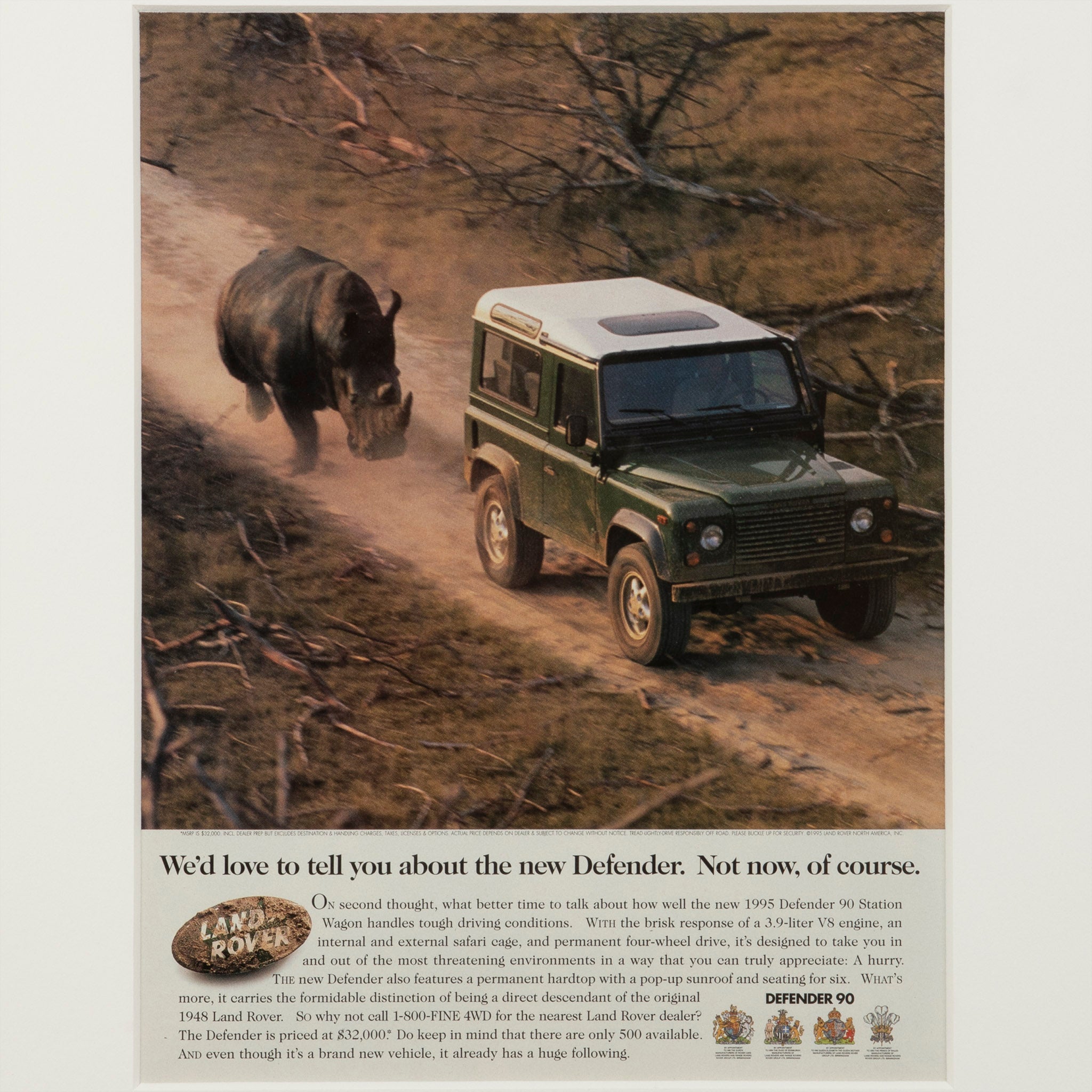 Vintage Land Rover Defender Rhinoceros Advertisement