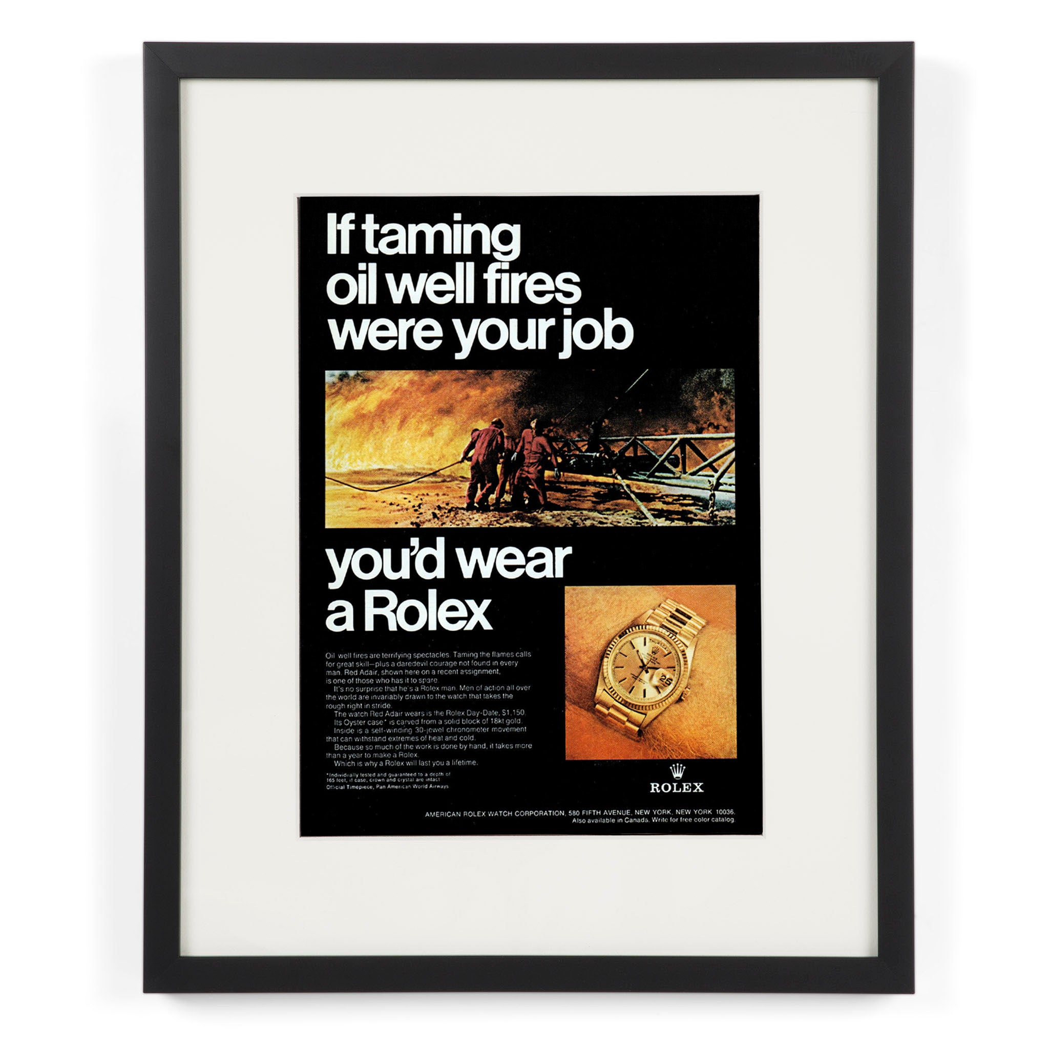Framed Rolex Taming Oil Well Fires Ad