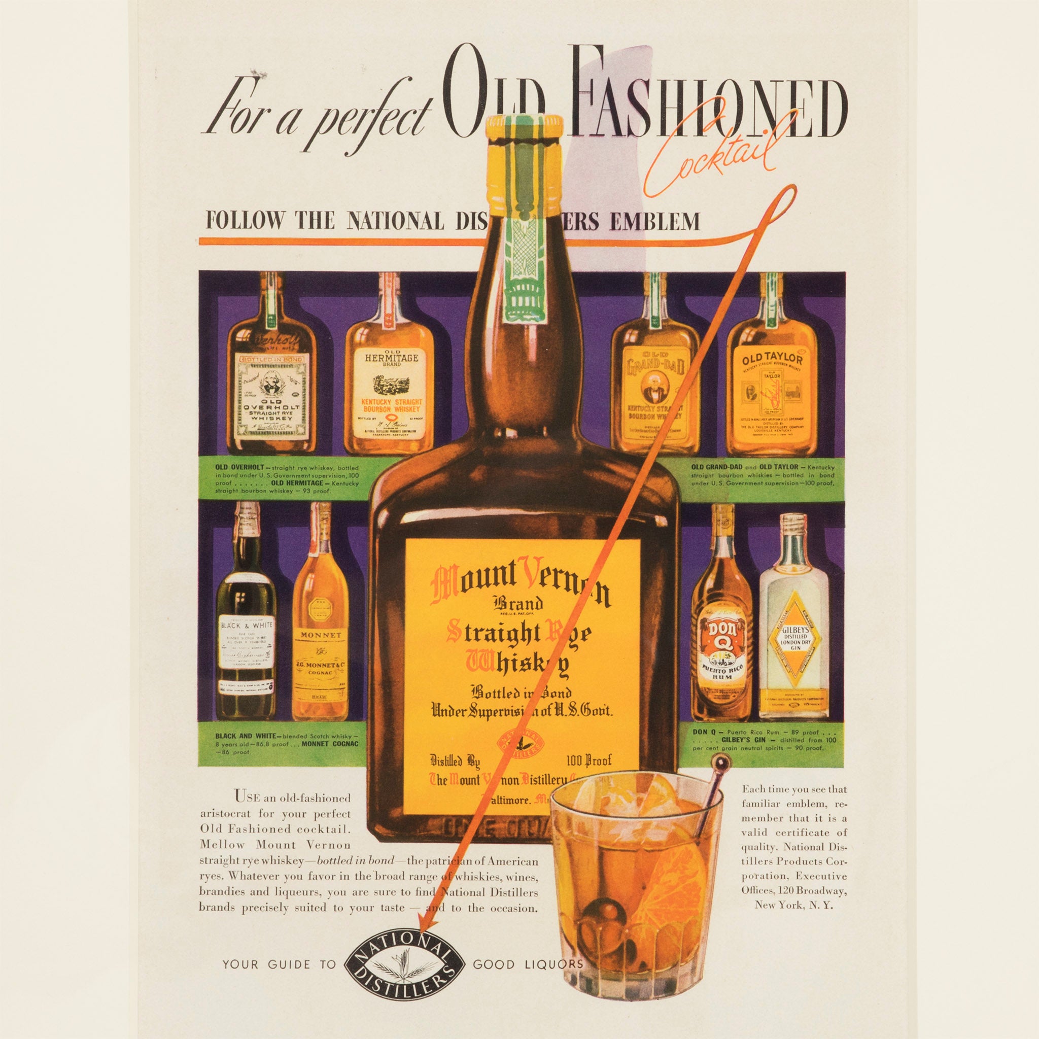 Mount Vernon Rye Whiskey Old Fashioned Cocktail Advertisement
