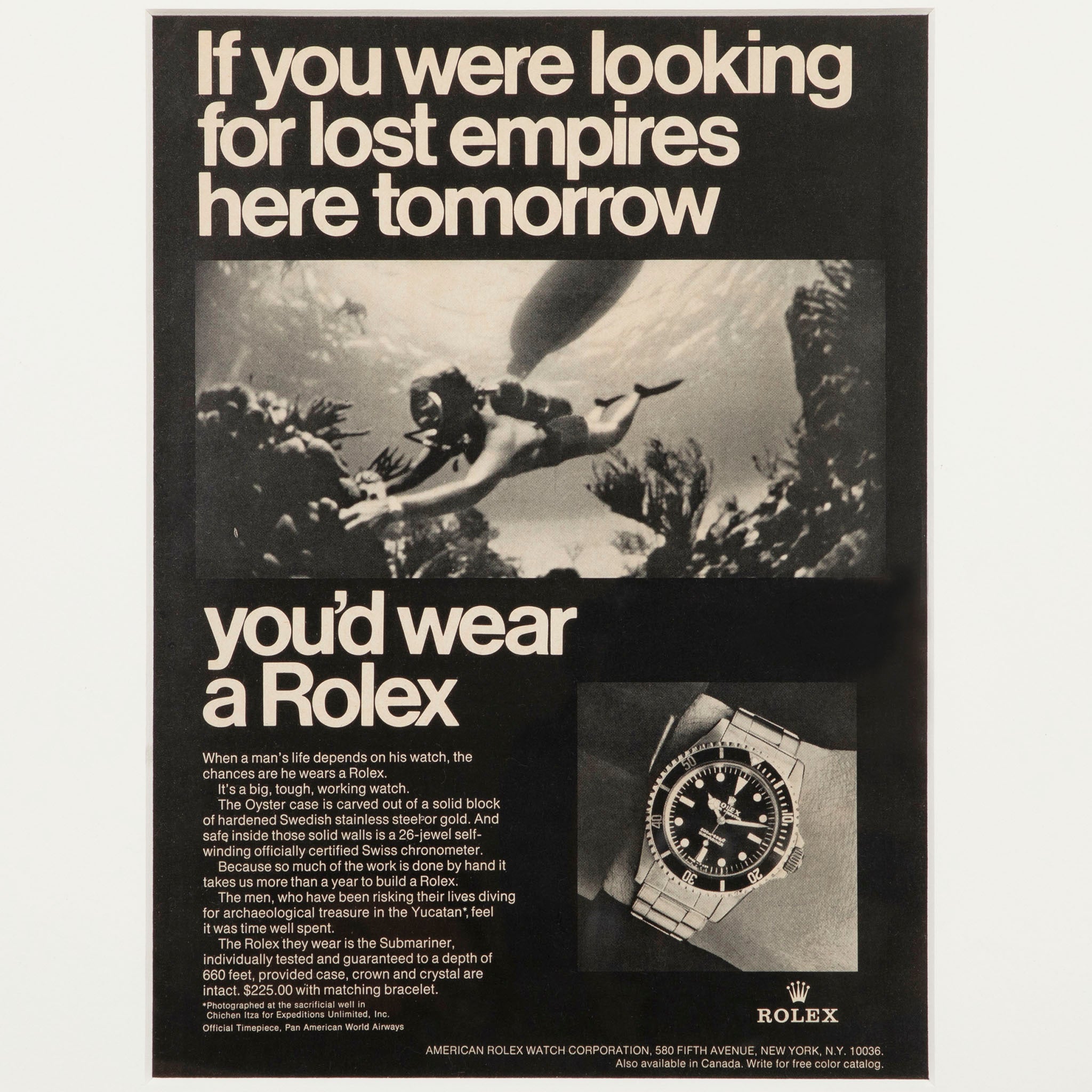 Framed Vintage Rolex Submariner SCUBA Diving ad