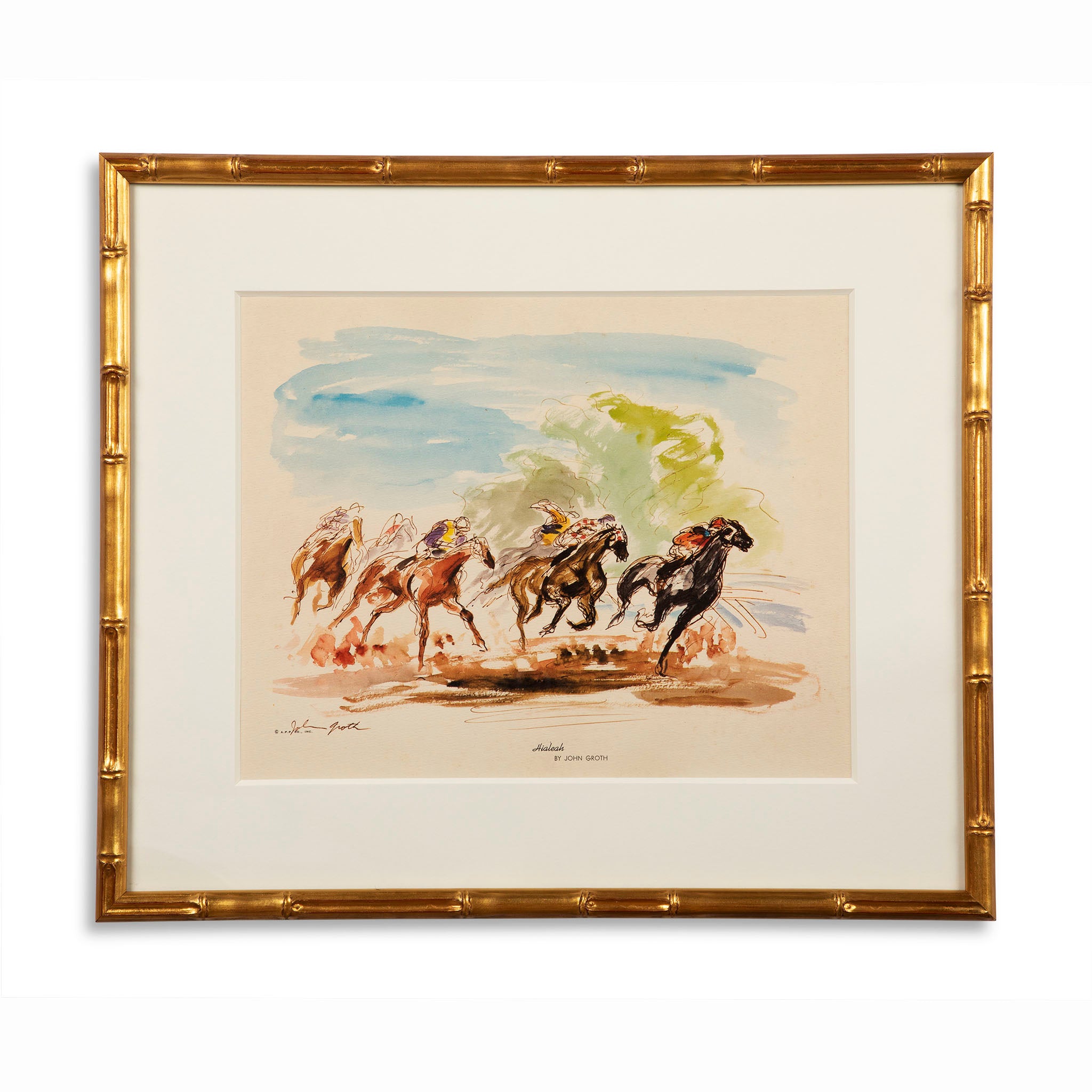 Framed "Hialeah" by John Groth Horse Racing Lithograph