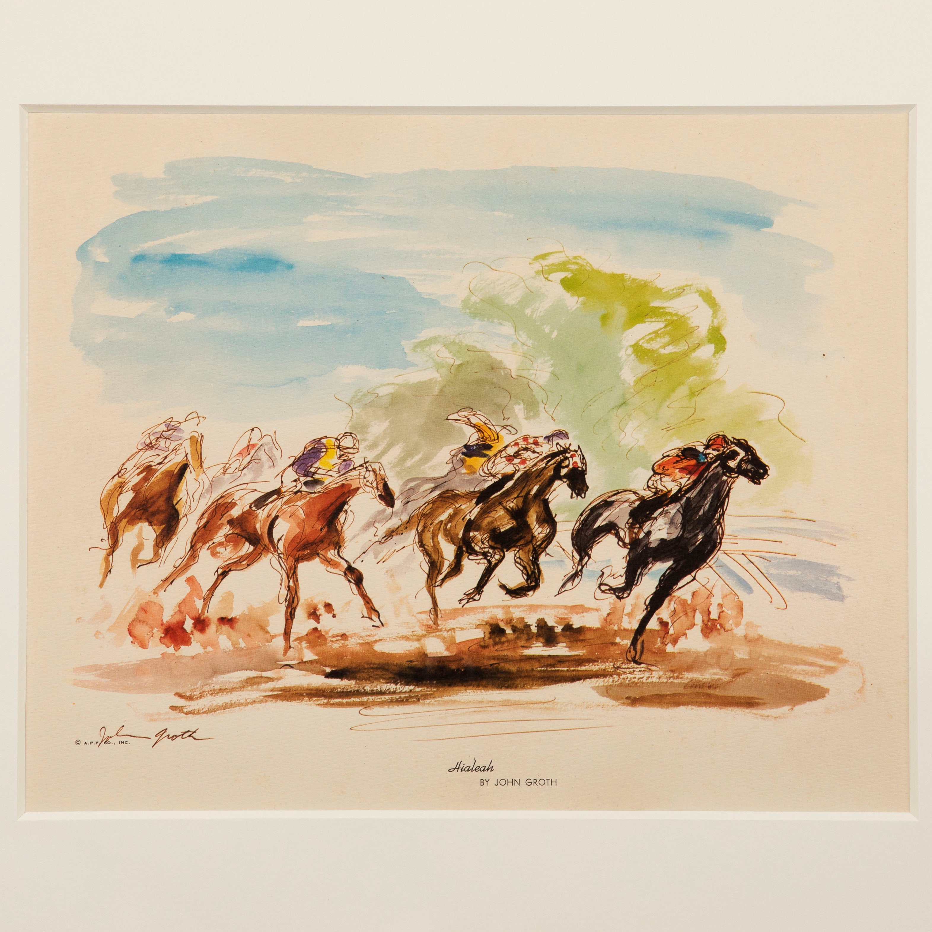 Framed "Hileah" by John Groth Horse Racing Lithograph