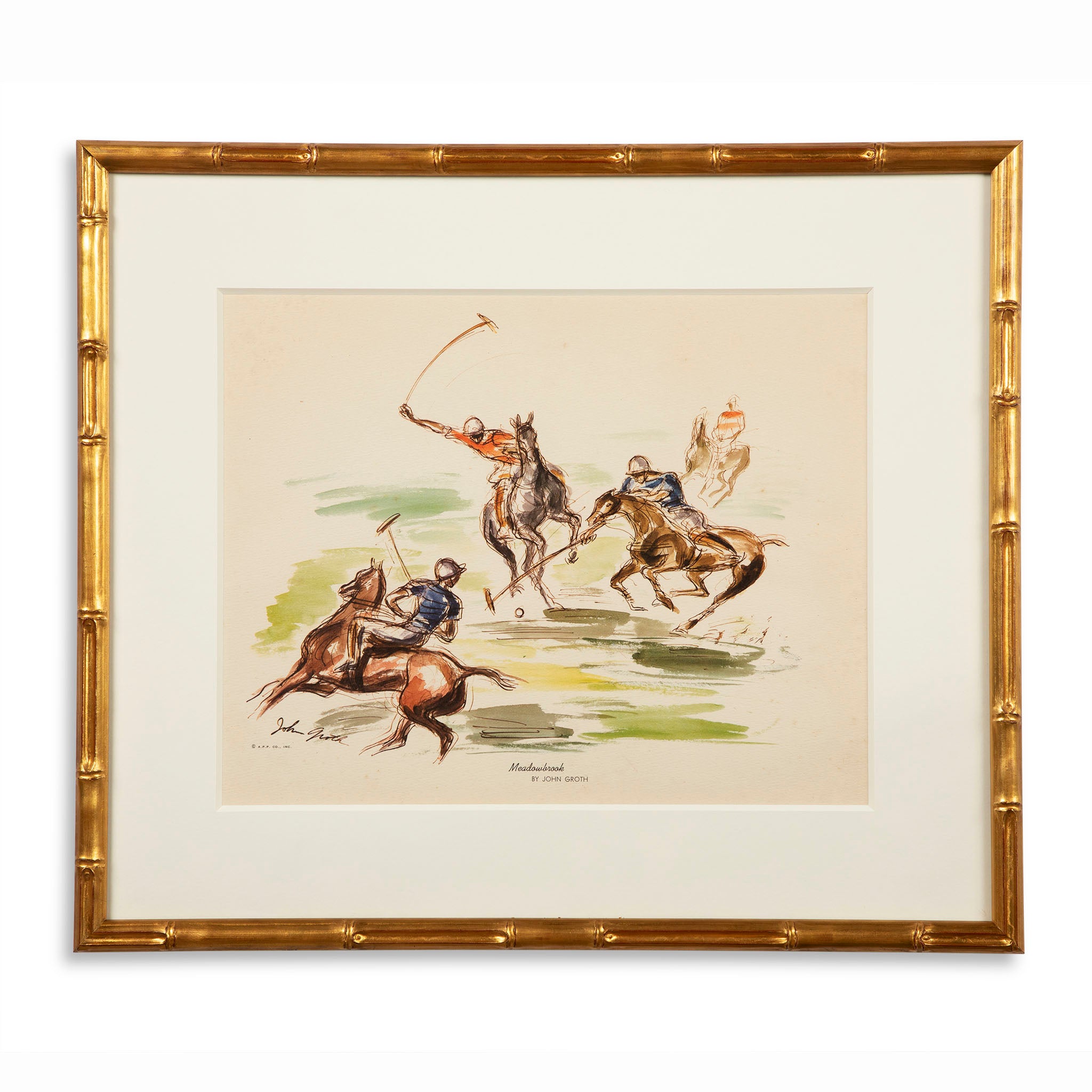 Framed "Meadowbrook" Polo Lithograph, John Groth