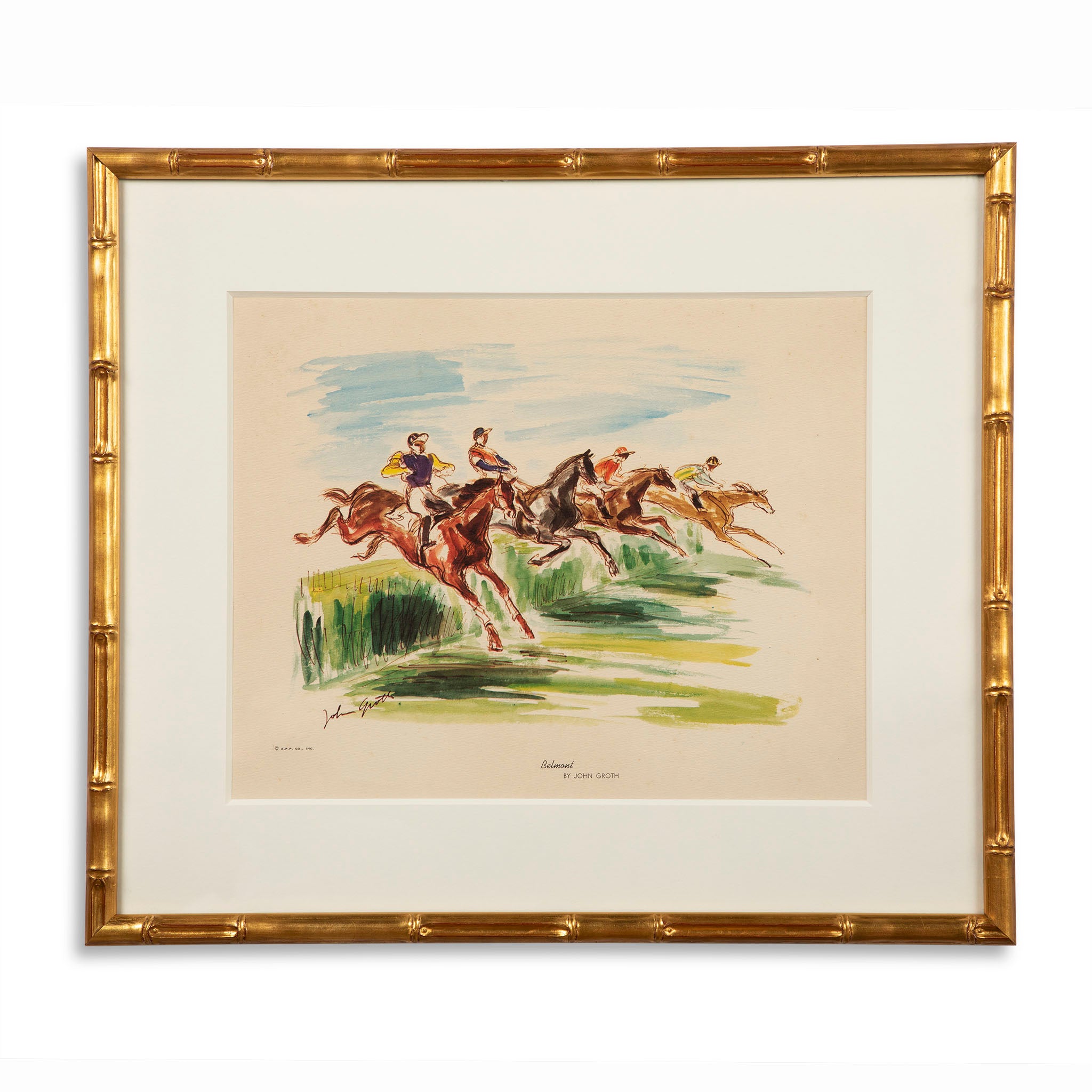 Framed "Belmont" Equestrian Lithograph, John Groth