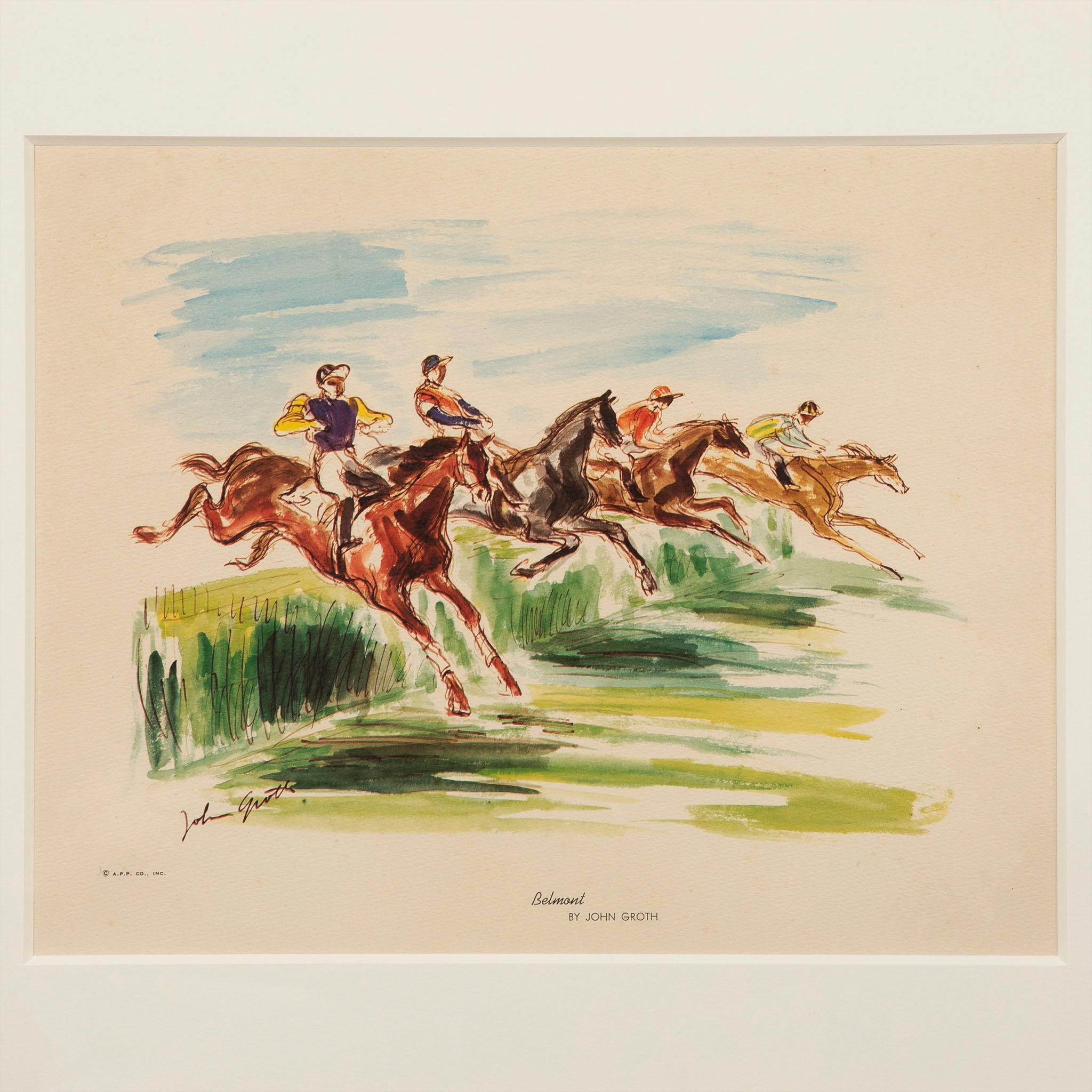 Framed "Belmont" Equestrian Lithograph, John Groth