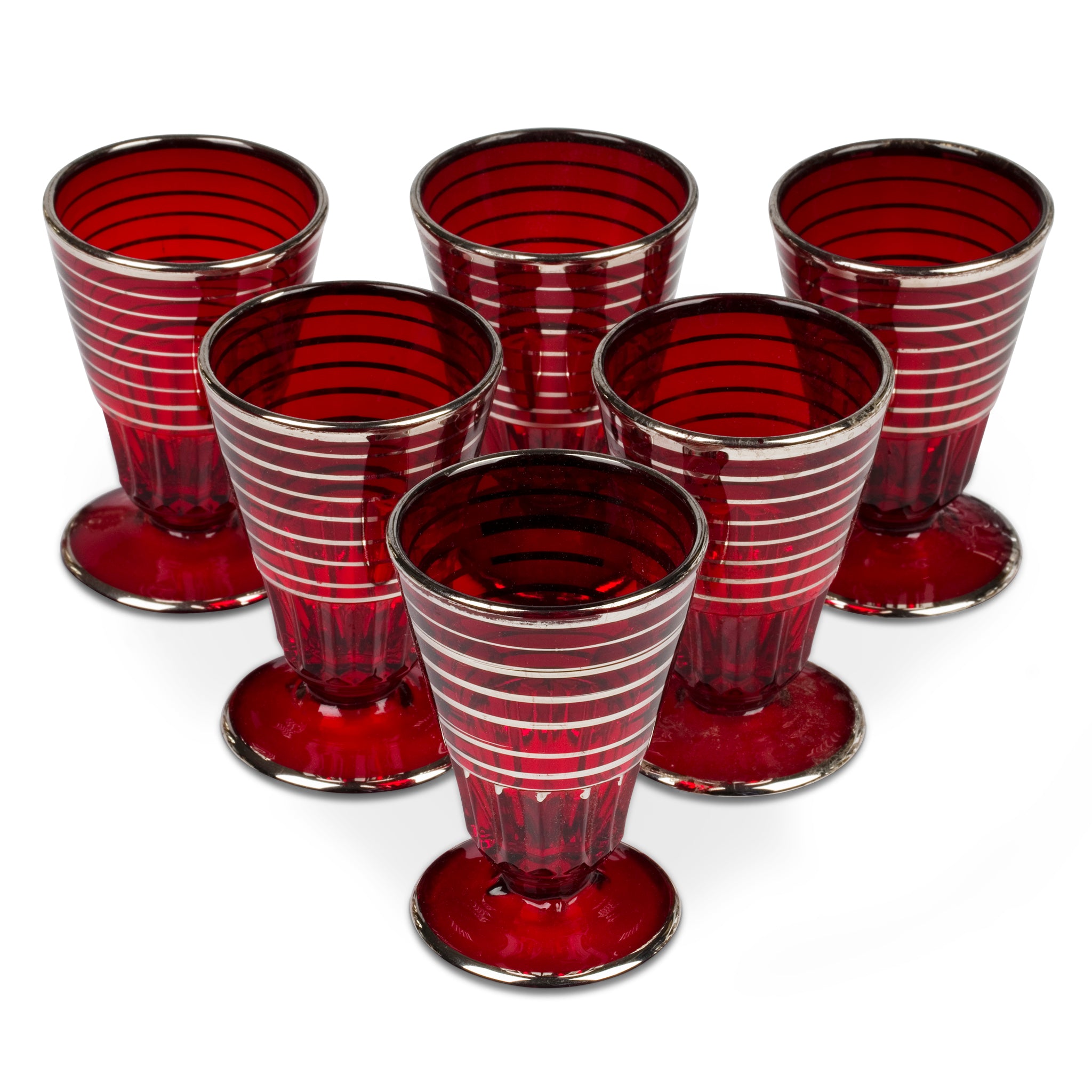 Art Deco Ruby Silver Inlay Cocktail Glass