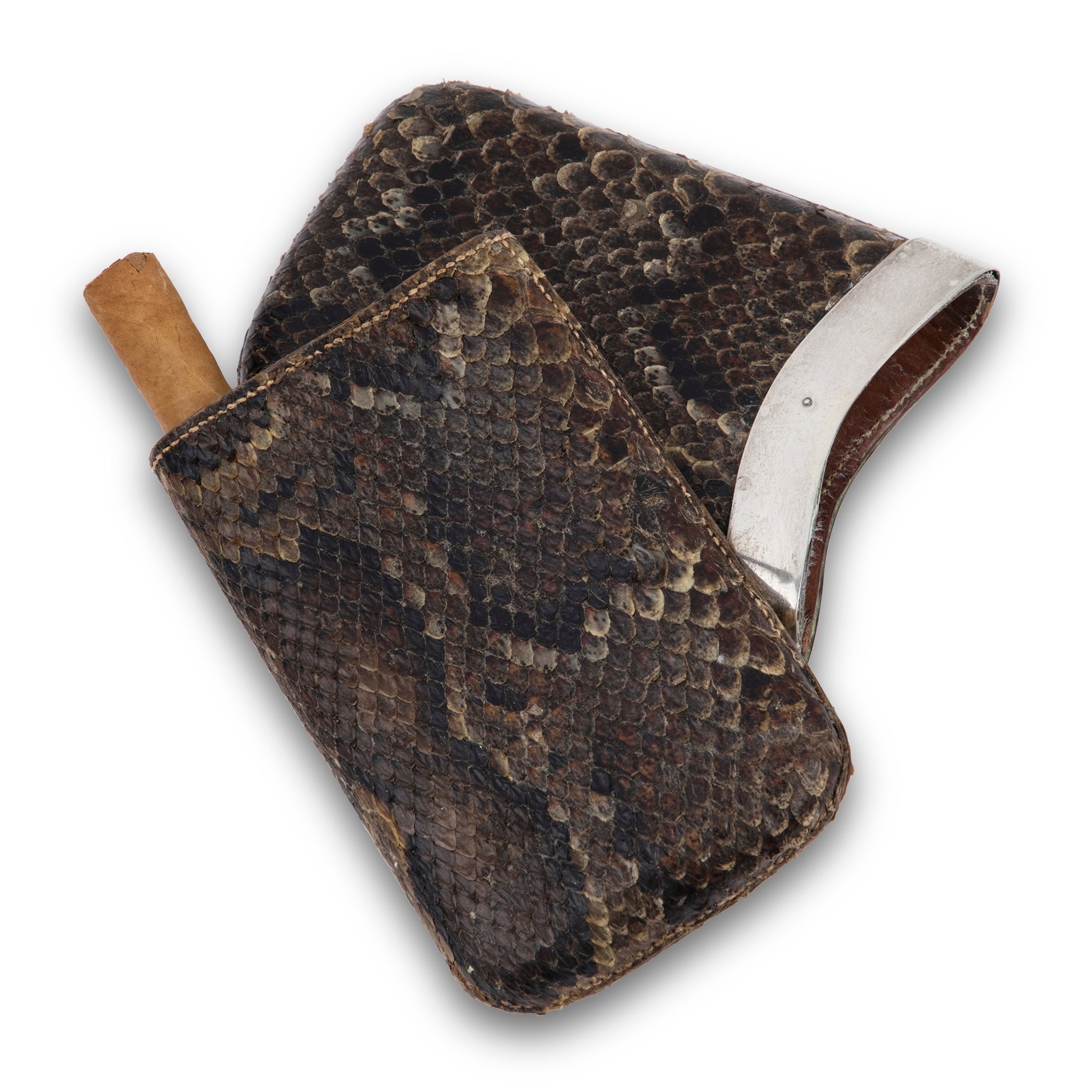 Antique Snakeskin & Sterling Cigar Case