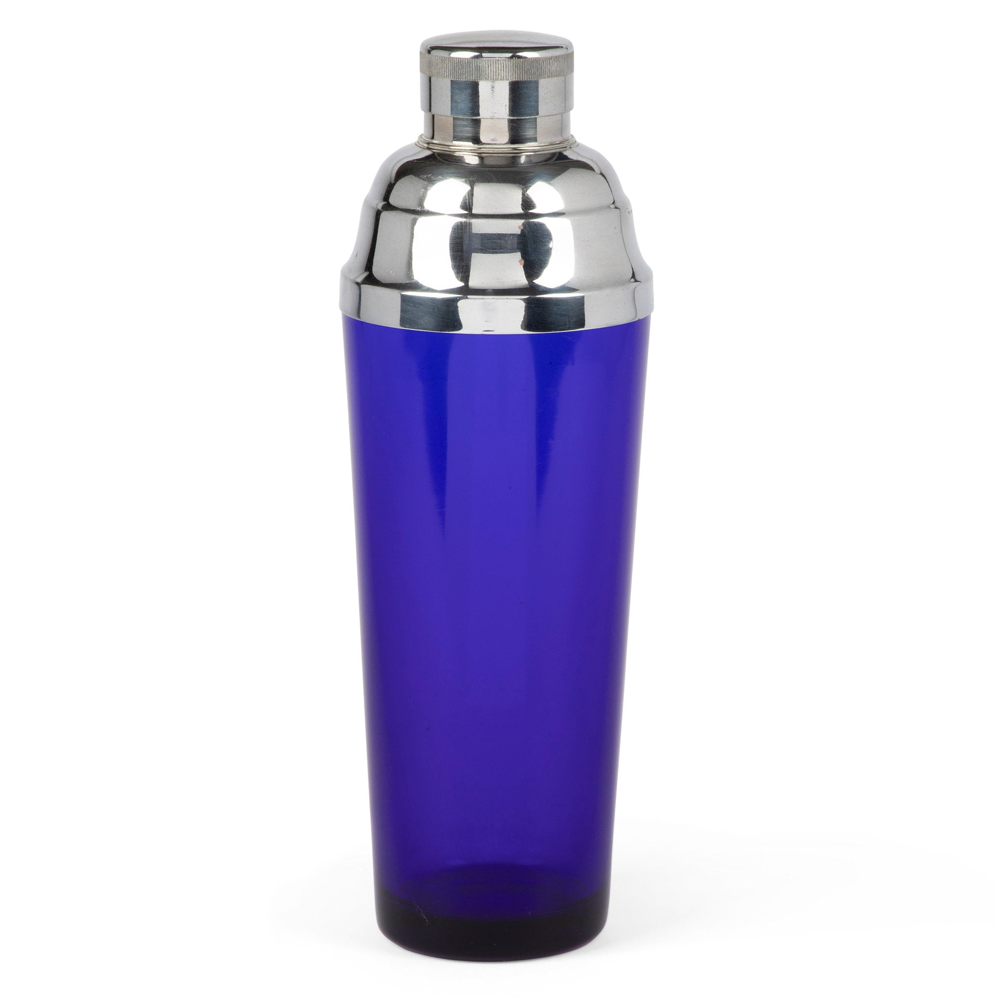 Art Deco Chrome & Cobalt Blue Glass Cocktail Shaker