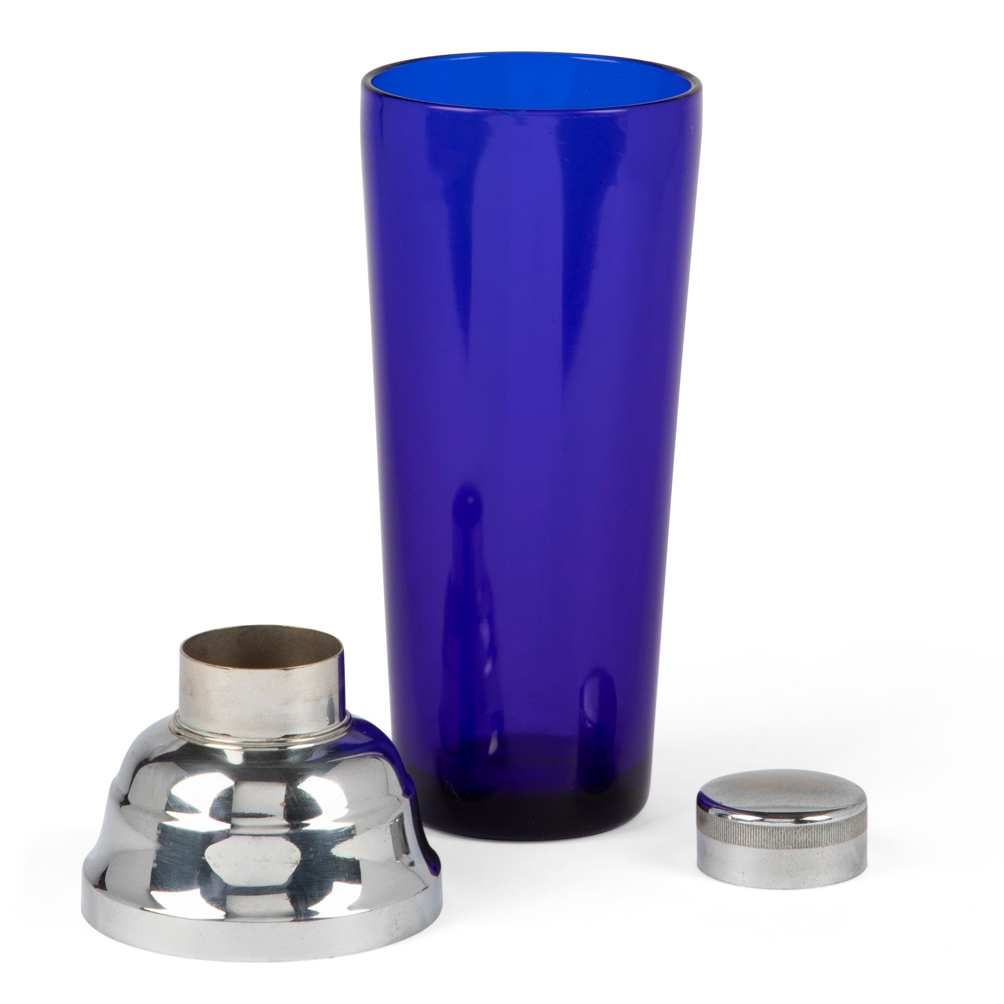 Art Deco Chrome & Cobalt Blue Glass Cocktail Shaker