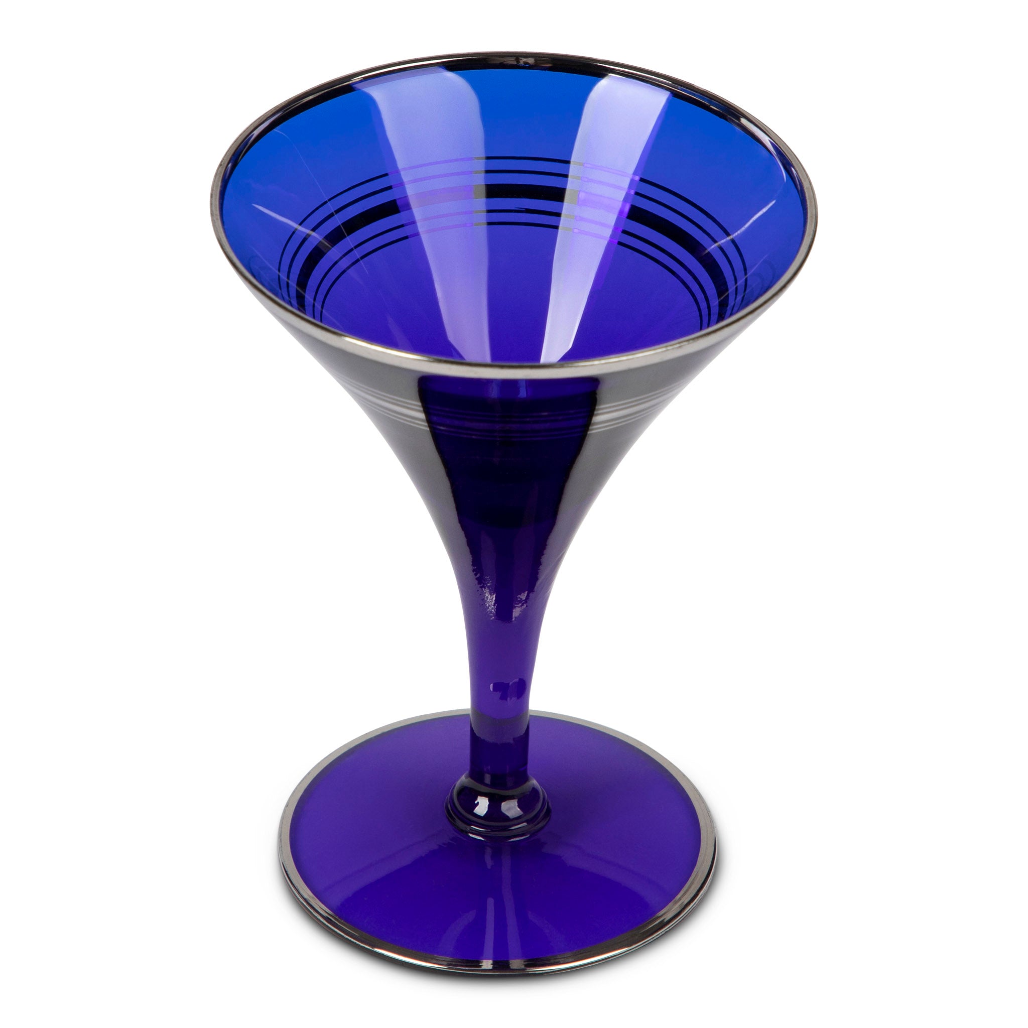 Art Deco Cobalt Blue & Silver Overlay Martini Glass Set