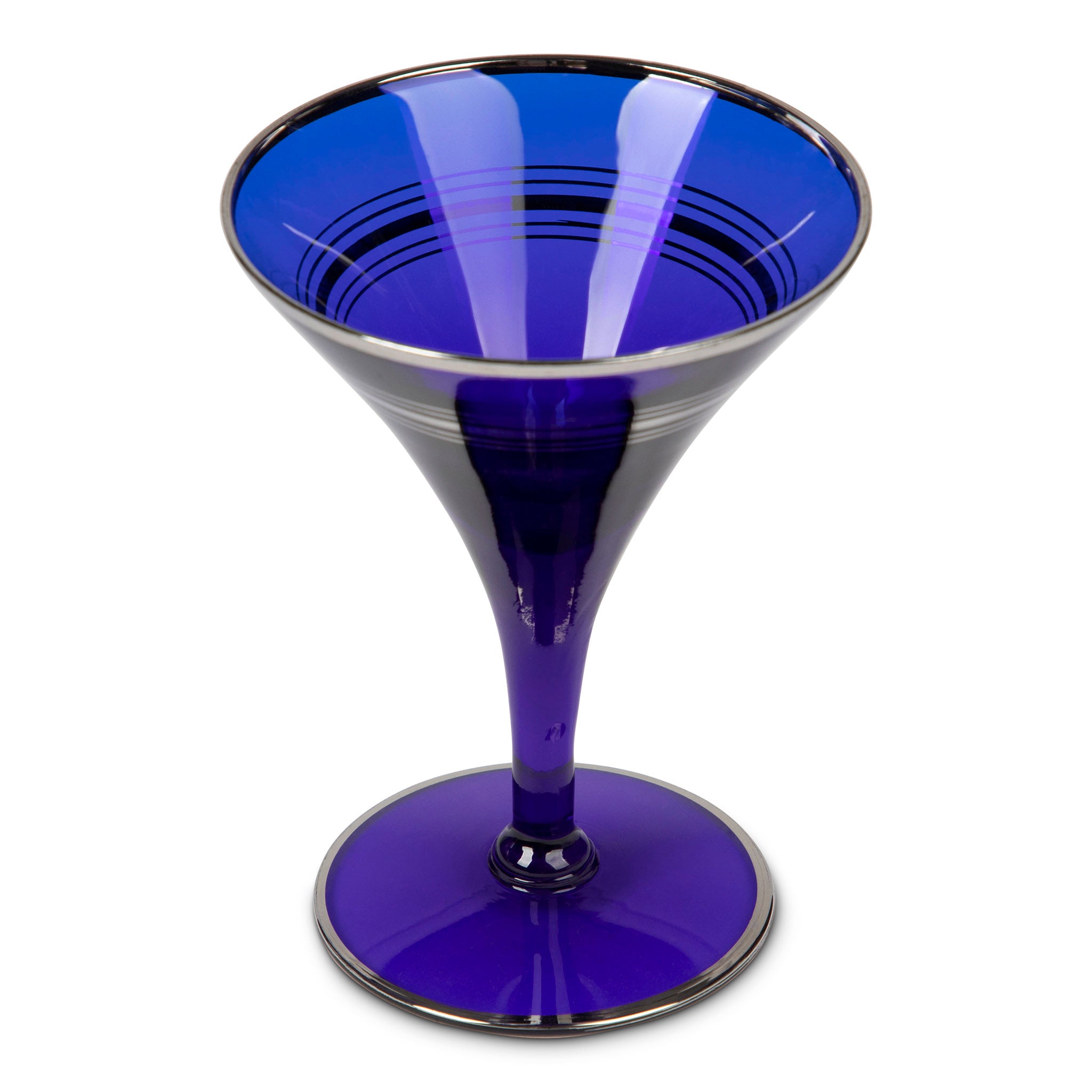 Art Deco Cobalt Blue & Silver Overlay Martini Glass Set