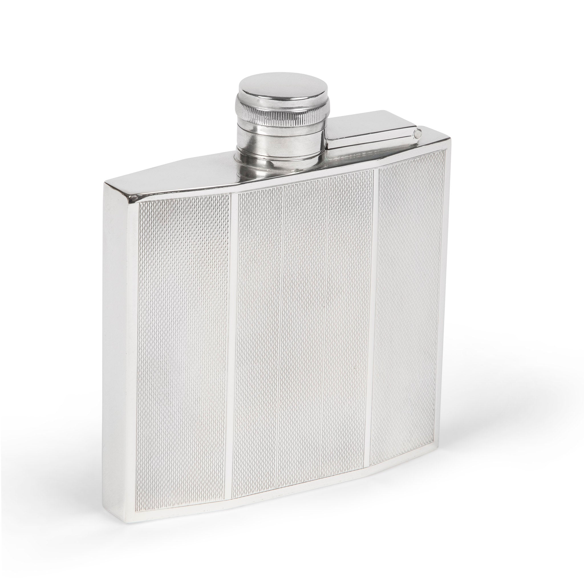 Art Deco Sterling Silver Engine Turned Hip Flask